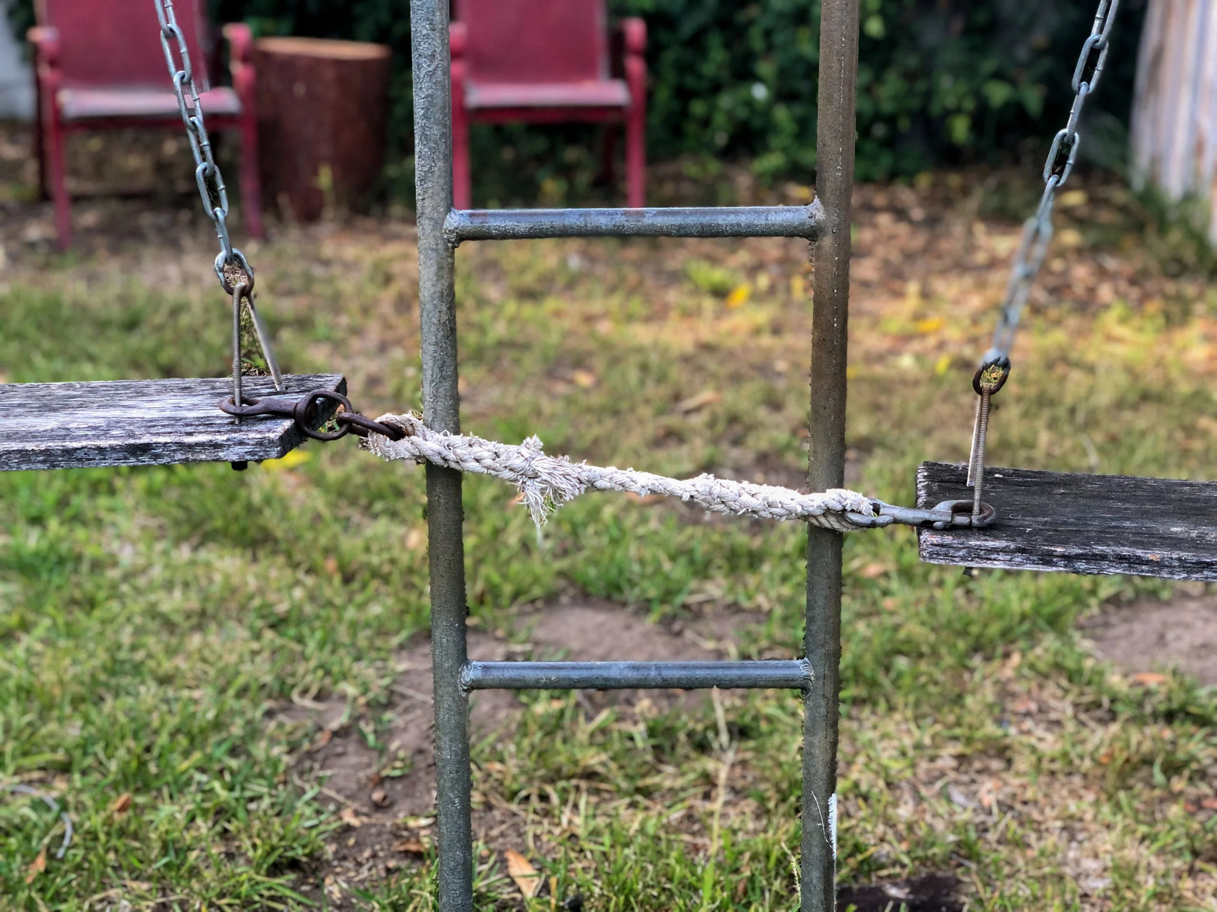 Ryan Kiessling, "Bridge Connecting Divergence," 2021. We have a swing set in our backyard, and we clip the two swings together when they aren't in use. Without the rope, the swings would be moving independently from one another or "doing their own th