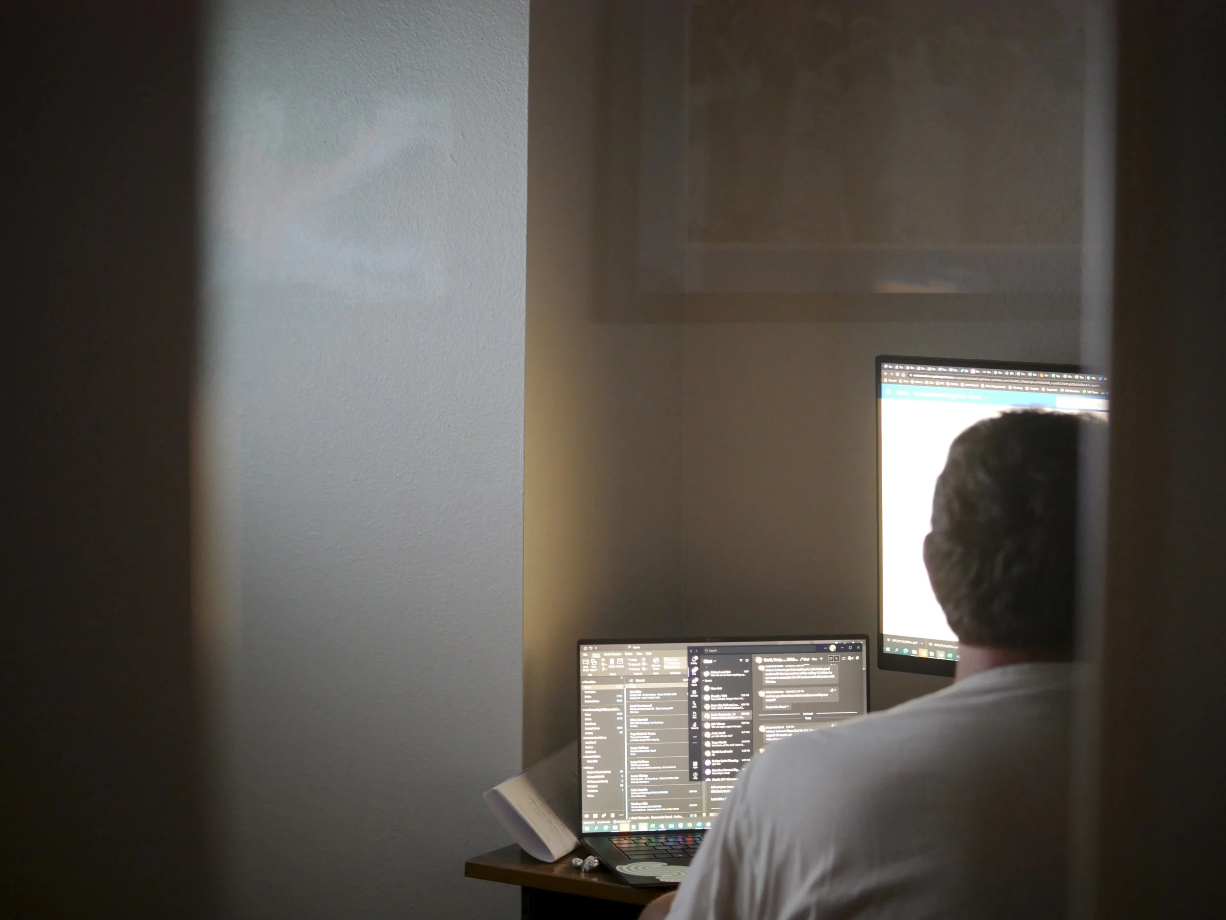 Camilla Vandegrift, "Working Through a Window," 2022.
Mark Vandegrift’s door to his office is constantly just slightly ajar while he is working unless he is on a phone call, inviting in any who want to talk but also sending a signal that he is in pro