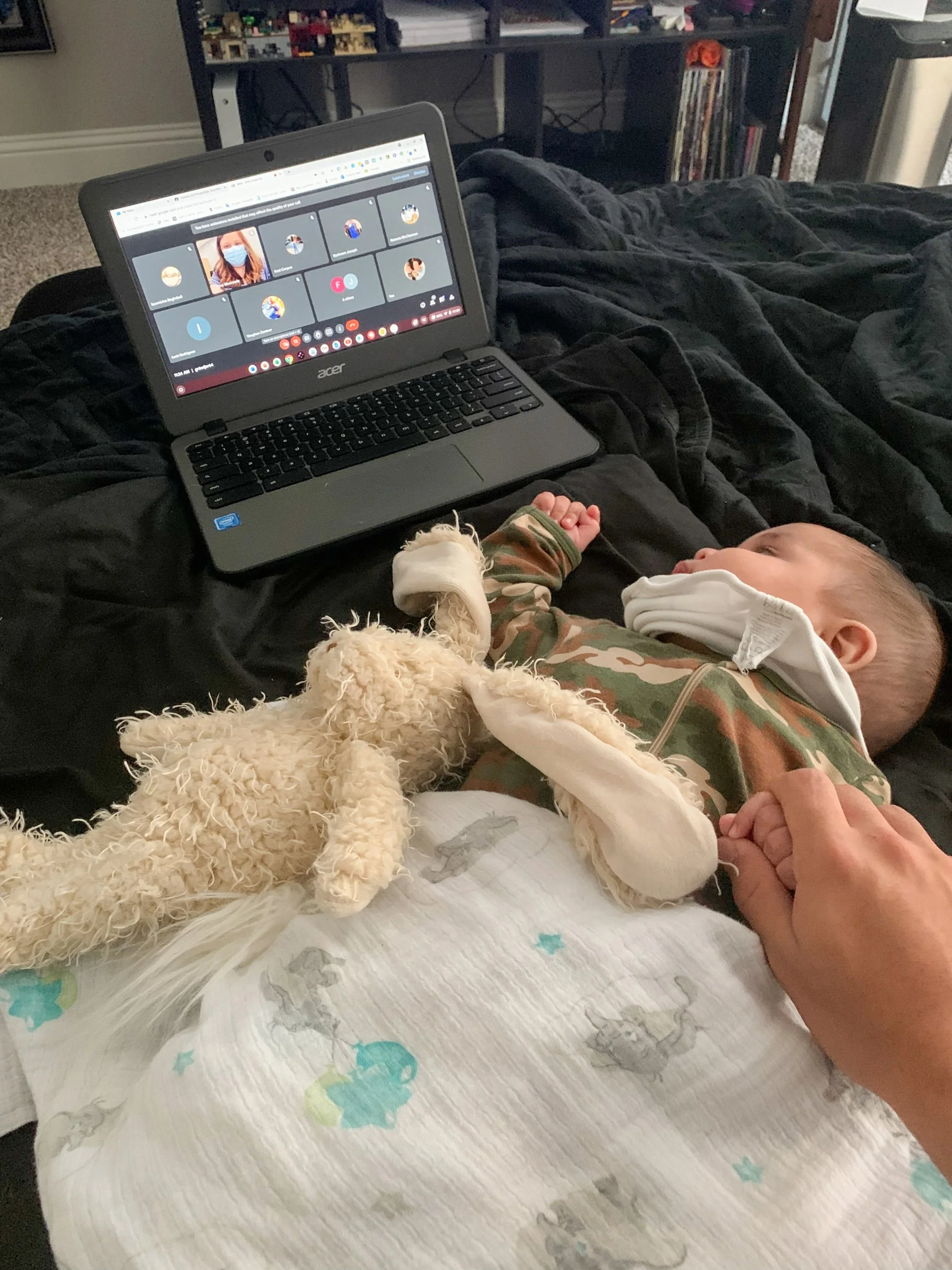 Joshua Garcia, "Multitasking," 2021. Being the only one with an option to stay home, I do that when my mom needs to sleep after a long night of work. I stay with the baby and care for him while continuing my classes and work. It is difficult, but it