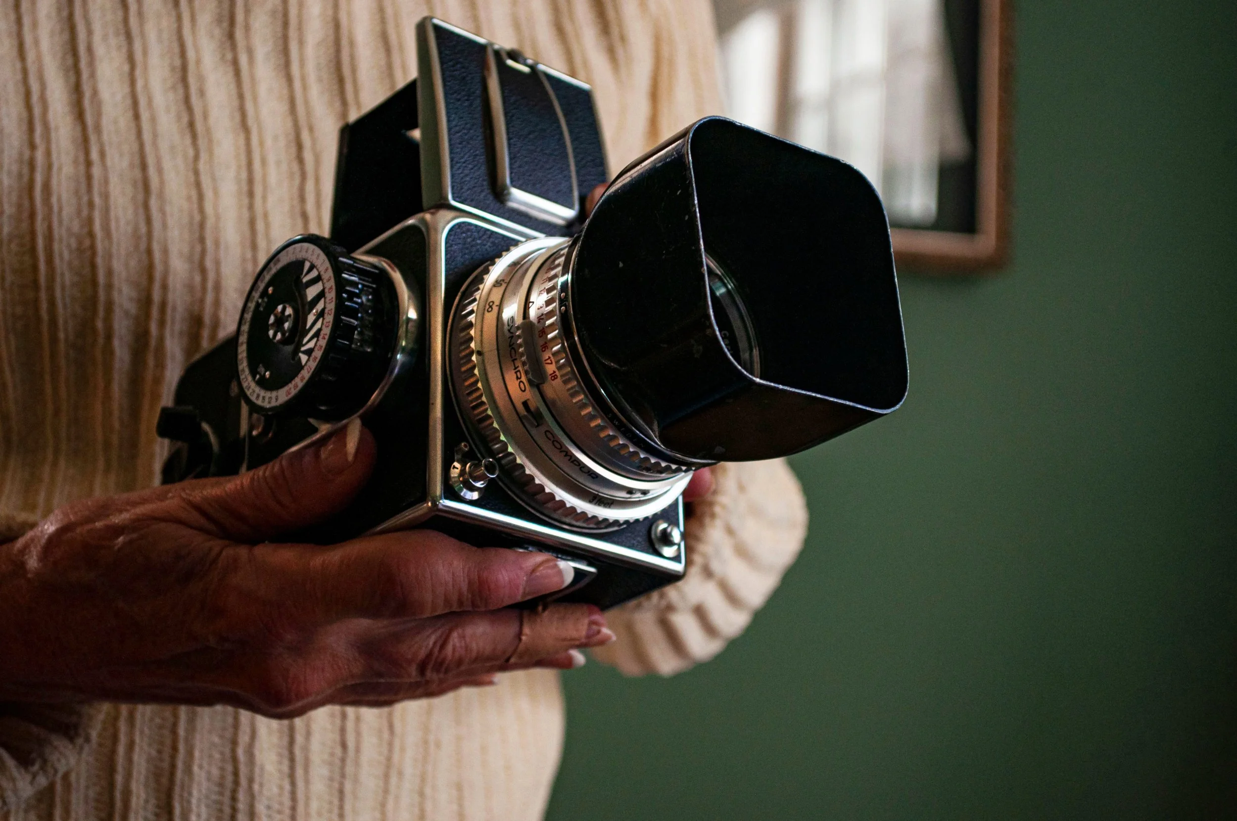 Henry Burkhardt, "My Grandma's Hasselblad," 2019. "My grandma's Hasselblad is her most beloved camera. This camera was her go-to when she was learning photography and when her main occupation was photography. She is older now, her hands more wrinkled