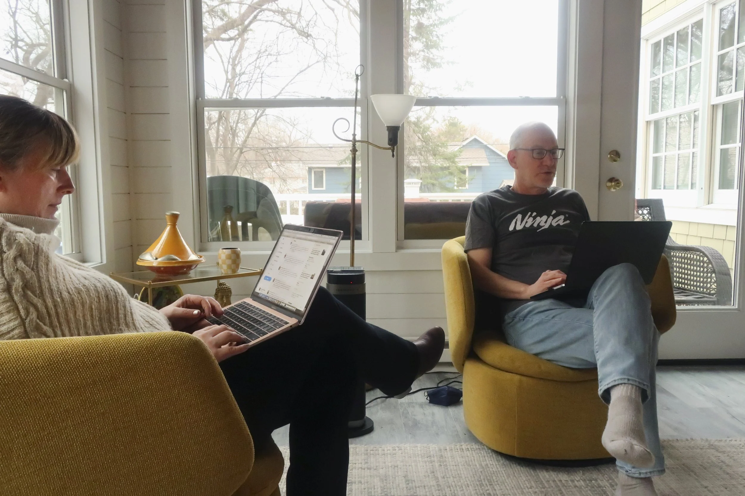 Malachi Gross, "Covid Coworkers," 2022.
Ever since the pandemic began, my parents have been doing a lot more work from home, but often have much busier schedules. Despite their hectic work lives, they try to find time to spend together, even if they