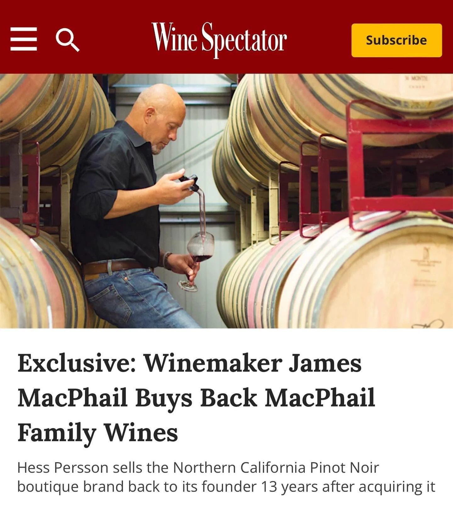 We&rsquo;re honored to work with James MacPhail in announcing that he has bought back his namesake brand, MacPhail Family Wines. In a world where more and more wineries are being absorbed by large corporations, this is an inspiring &lsquo;back to you