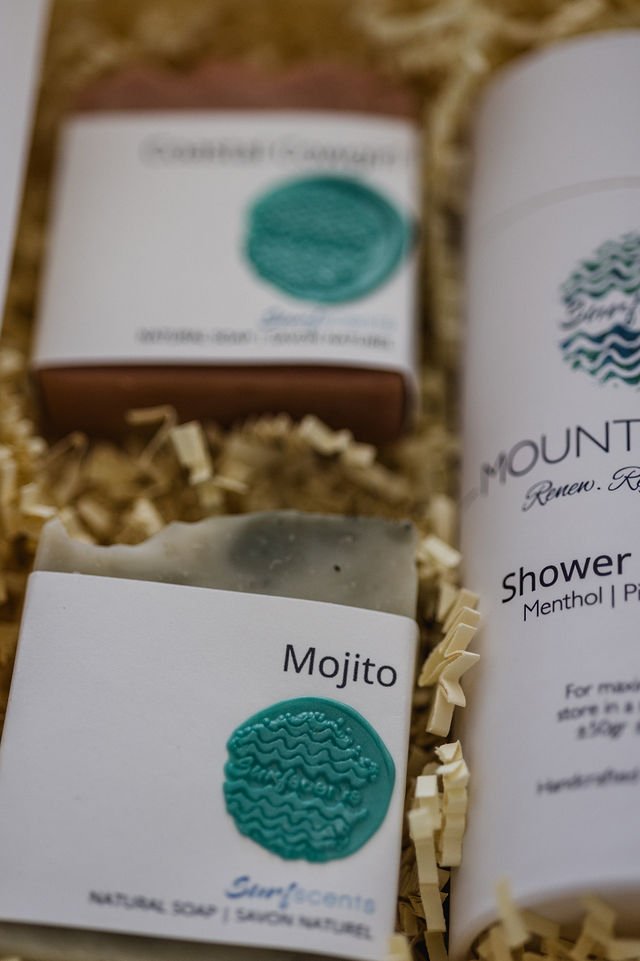 Close-up of artisan soap bars included in the Serene Retreat Wellness Box, handcrafted with natural ingredients