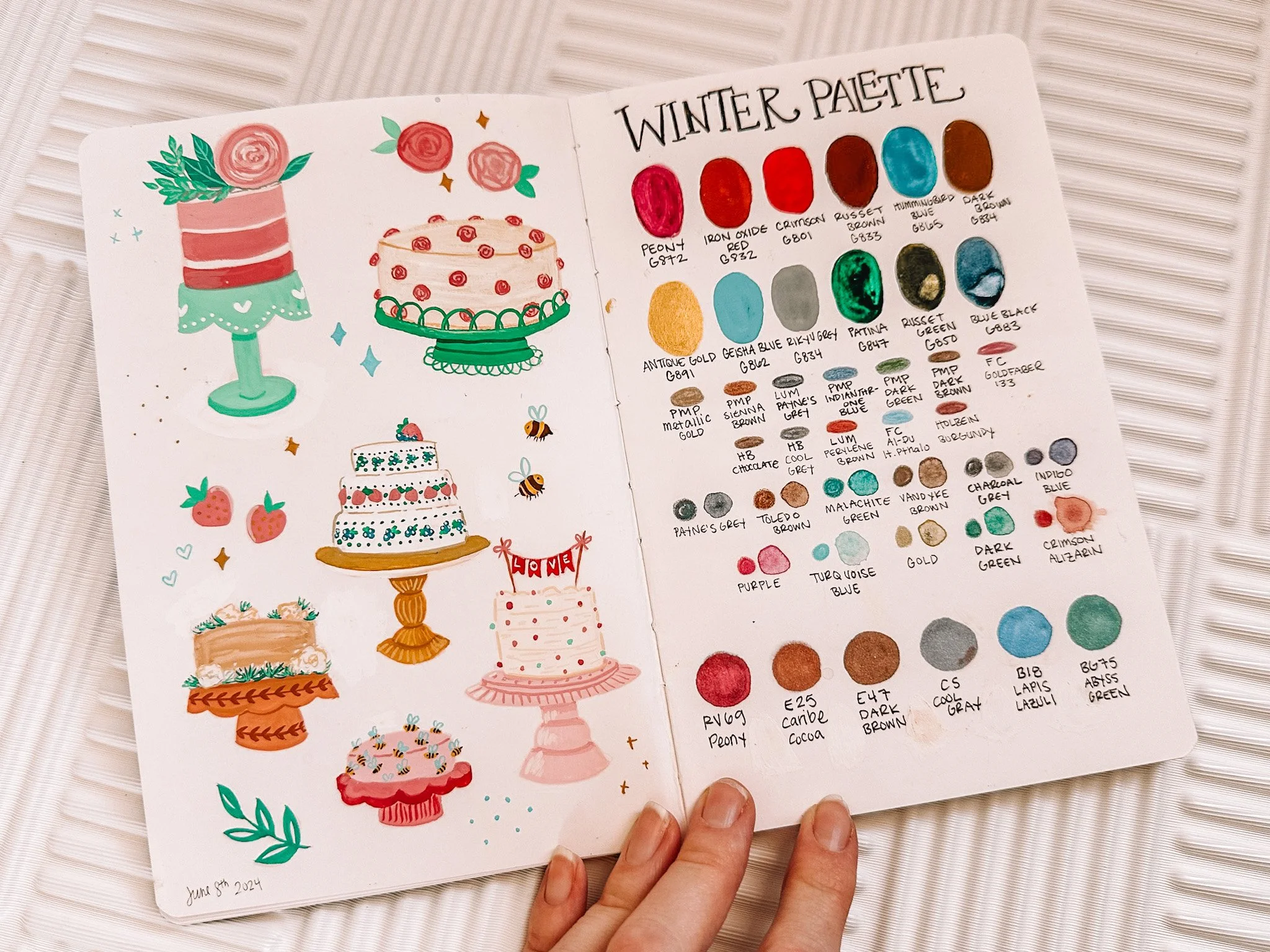cake and color palettes Sketchbook page by amber payne of the primrose corner.JPG