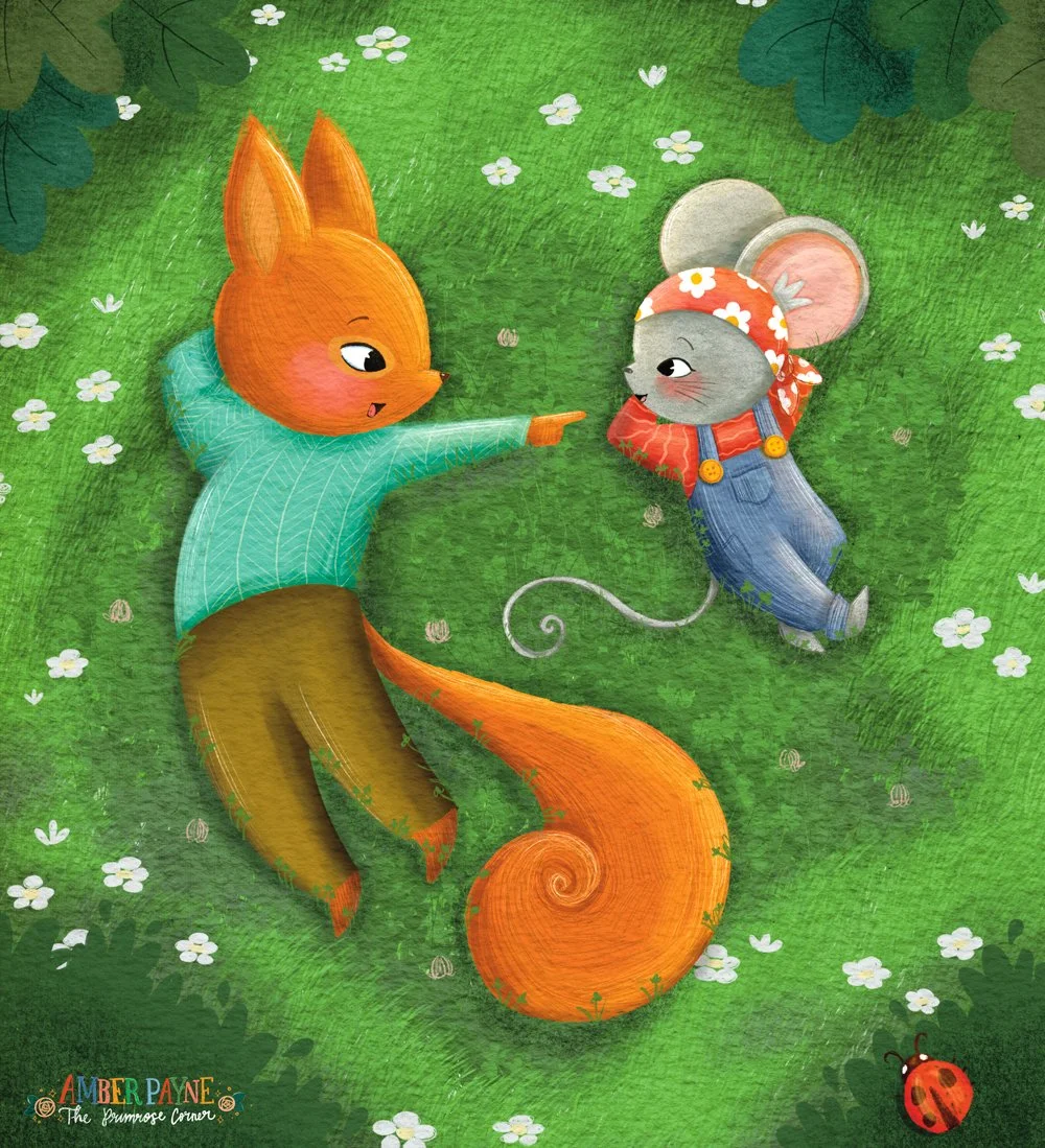 Squirrel and Mouse Children's Picture Book Illustration. Kid Lit Art by Amber Payne of The Primrose Corner