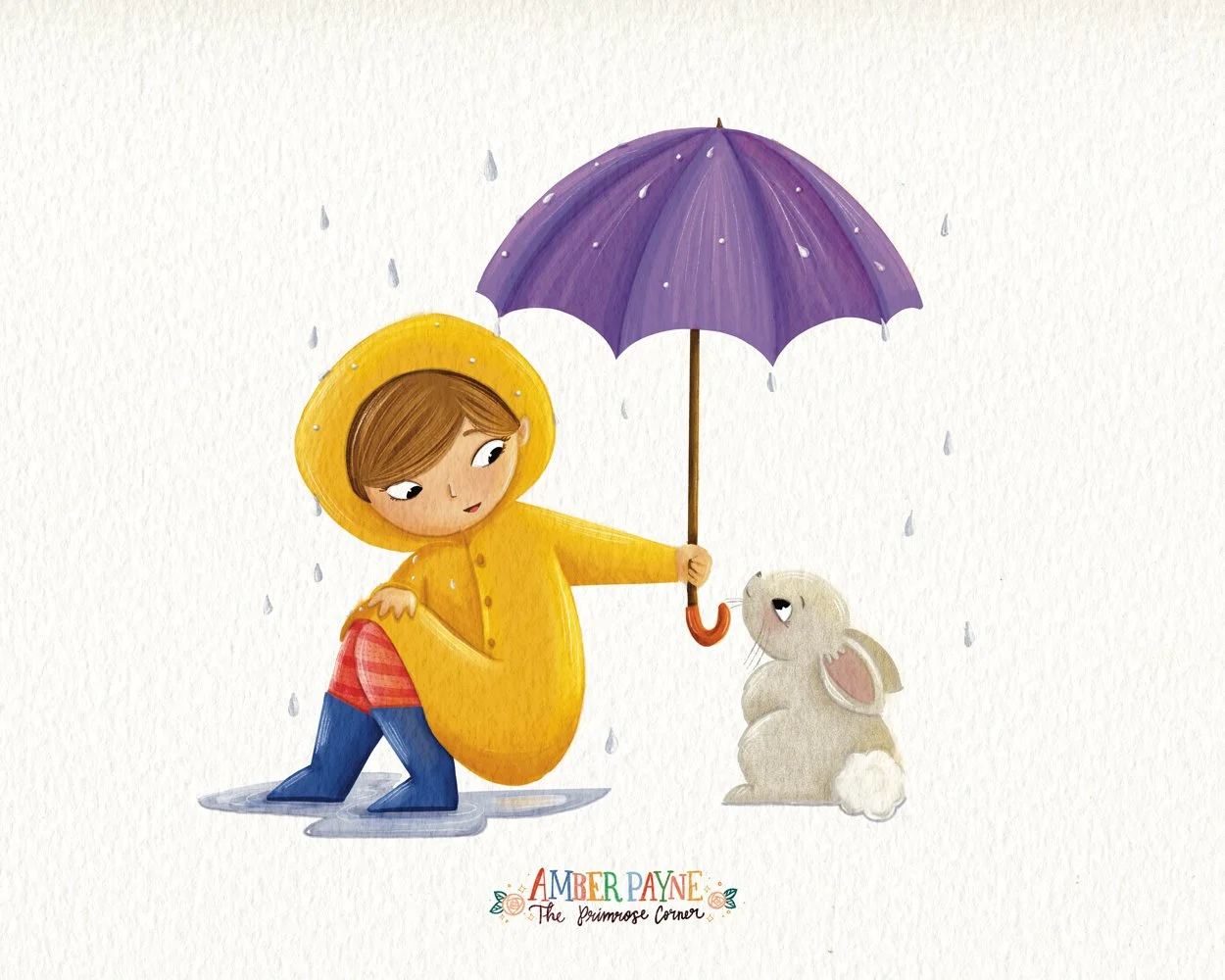 Share My Umbrella. Children's Picture Book Illustration by Amber Payne of The Primrose Corner