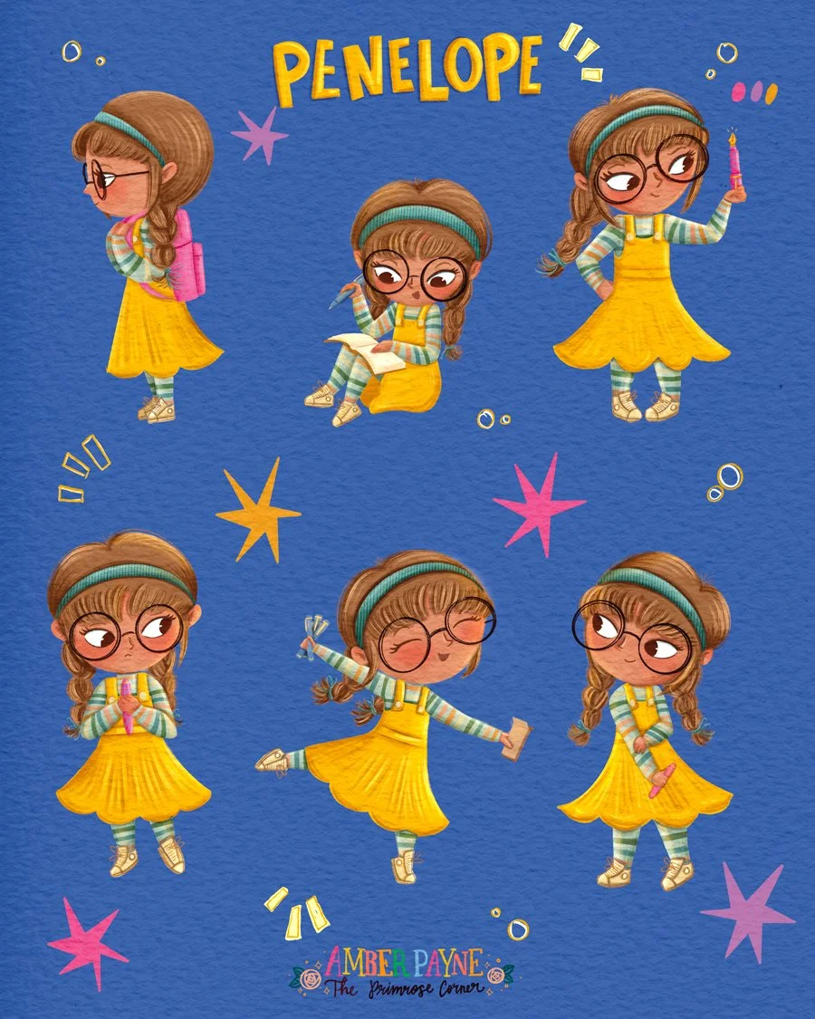 Younger Penelope Character Sheet Picture Book Illustration by Amber Payne of The Primrose Corner