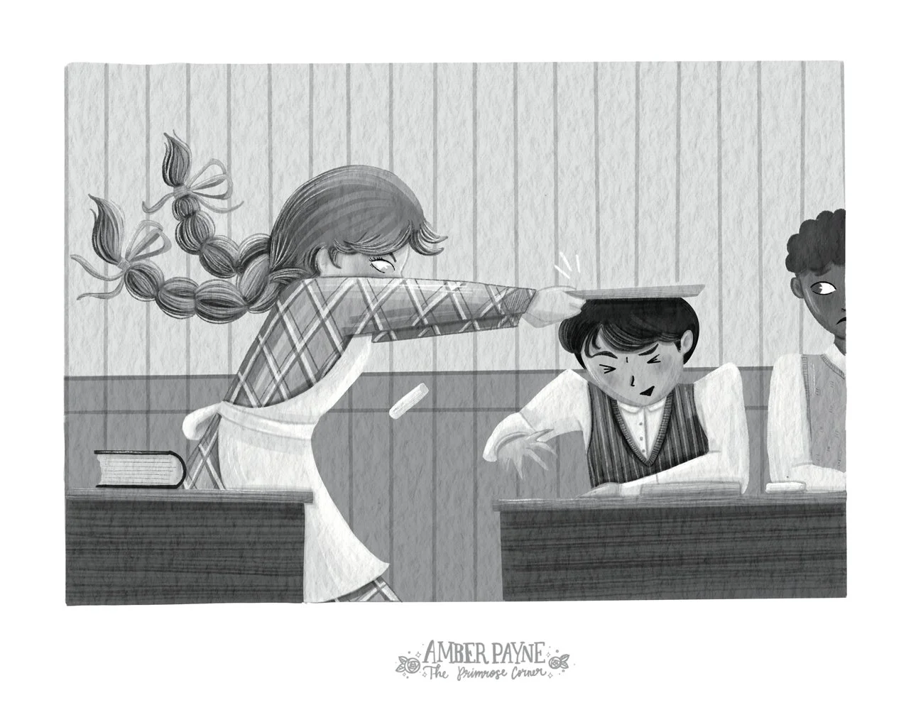 Carrots. Anne of Green Gables and Gilbert Blythe. Middle Grade Illustration. Black and White by Amber Payne of The Primrose Corner