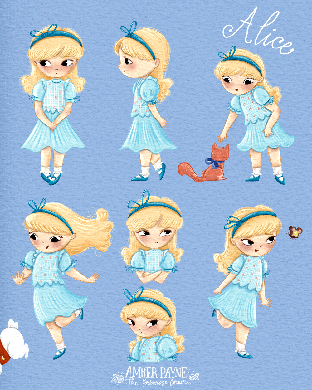 Alice in Wonderland Character Sheet by Amber Payne of The Prirmose Corner. Children's Picture Book Illustration