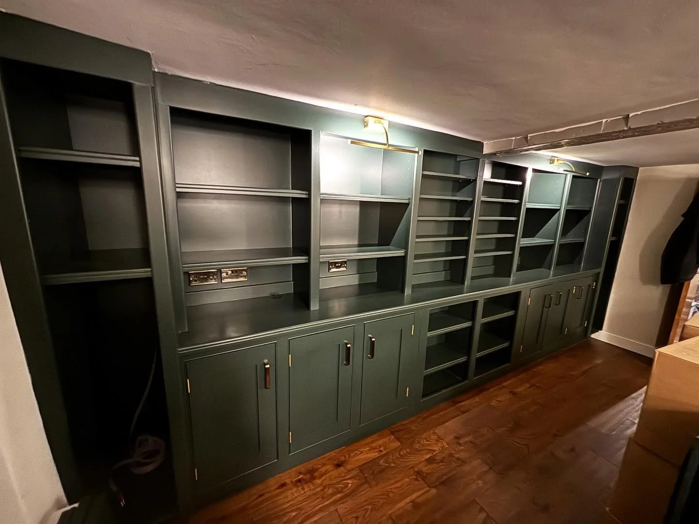 Our clients instruction was a bespoke study / music room. This is the finished result. #farrowandballstudiogreen #bepsokefurniture #handmadefurniture #madeinsheffield #bespokejoinery #handpaintedfurniture