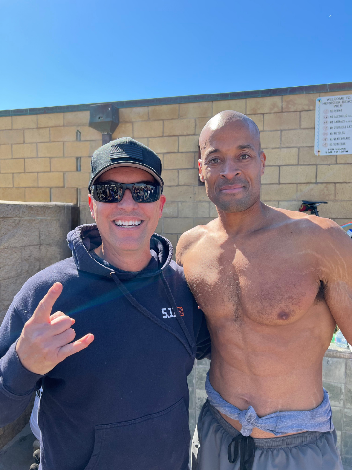 Christopher Lee with David Goggins, whose grit and mindset inspired the “Winners Win” chapter of The Story Comes First, focused on discipline, resilience, and showing up.