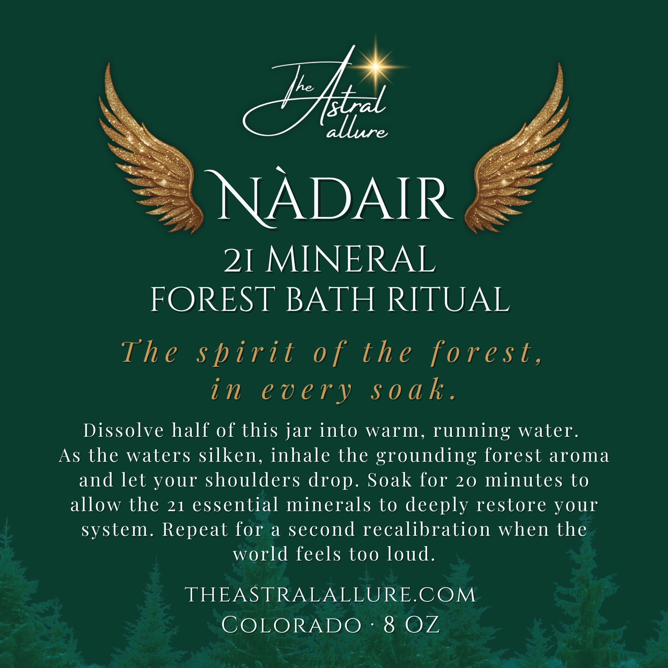 8oz Matte Black Glass Jar of NÀDAIR 21-Mineral Forest Bath Ritual by Astral Allure