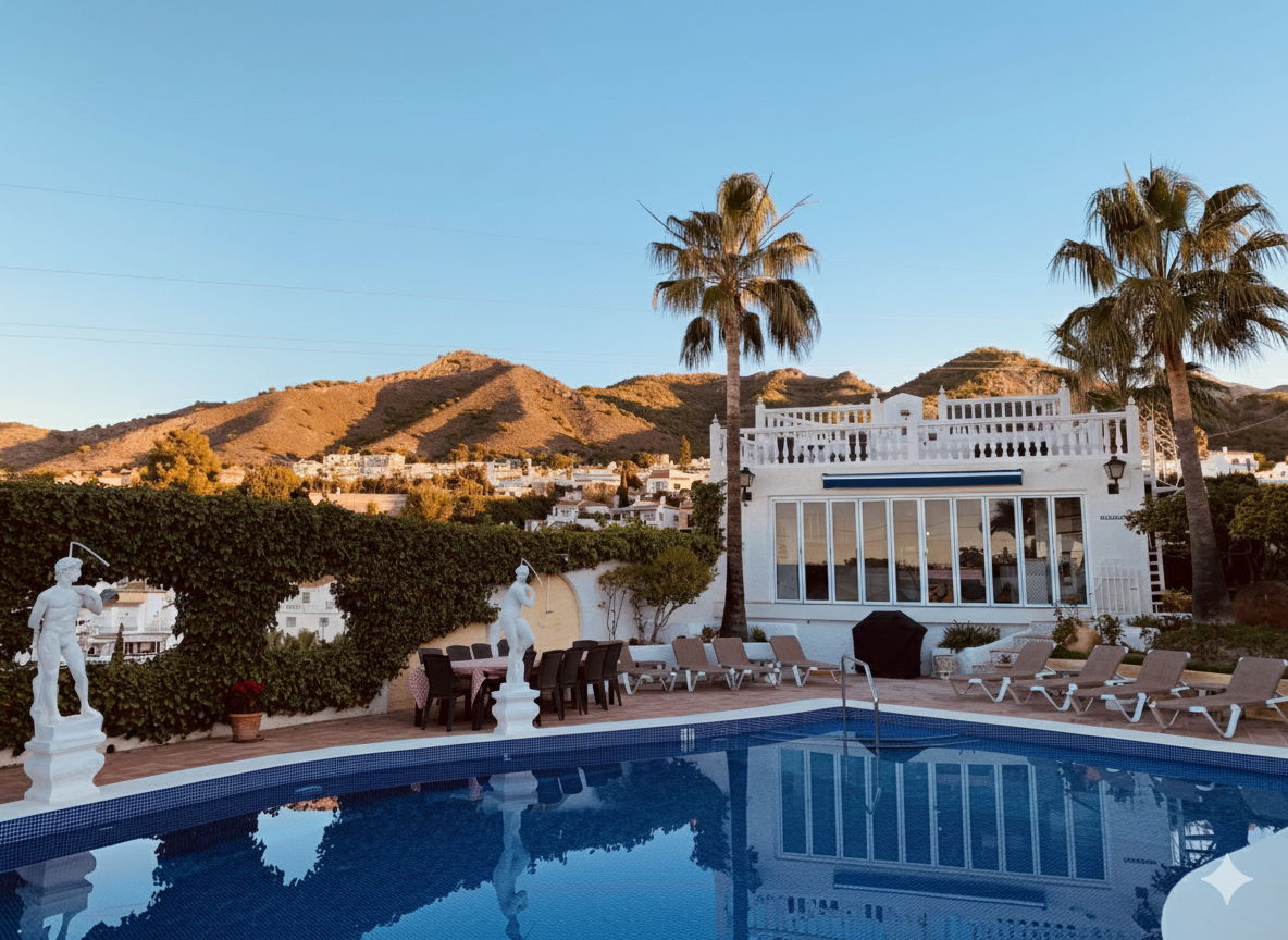 Villa with a swimming pool, views of the mountain and palm trees