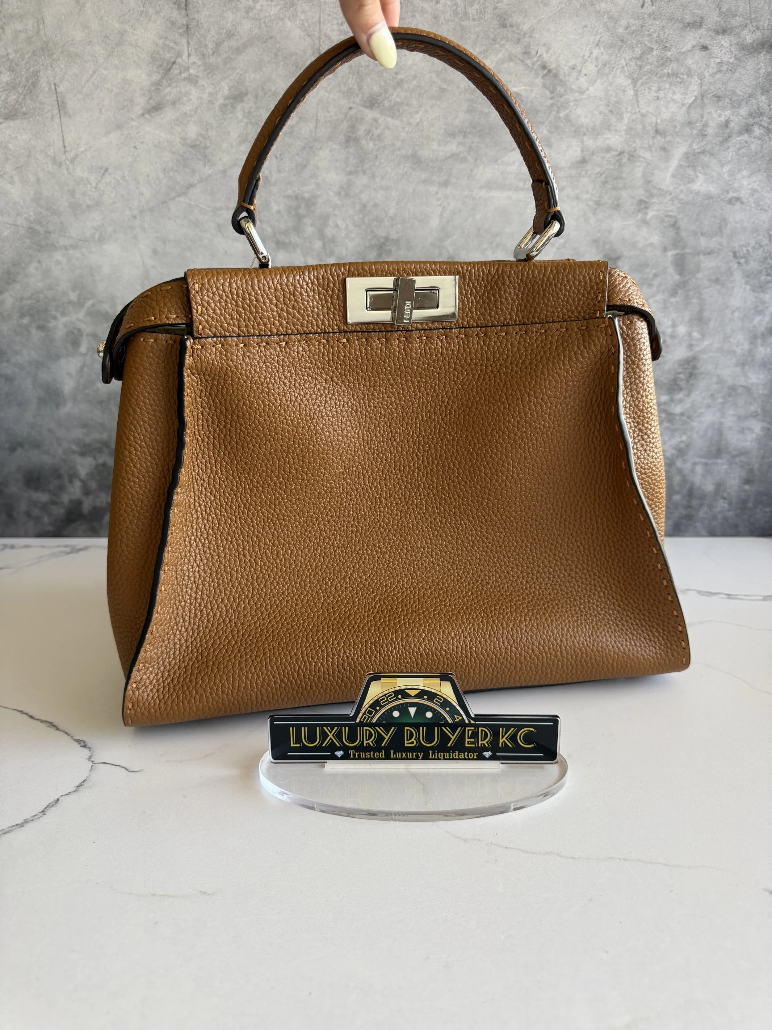 Fendi Cuoio Romano Sellaria Bi-Color Medium Peekaboo Iconic Satchel