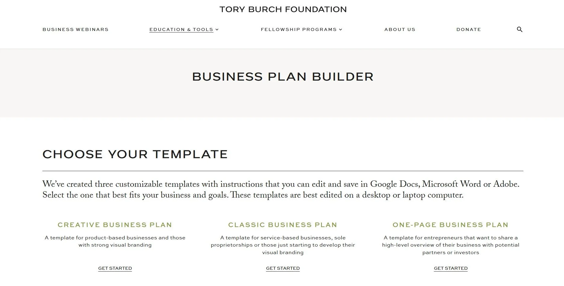 Business Plan Builder by Tory Burch