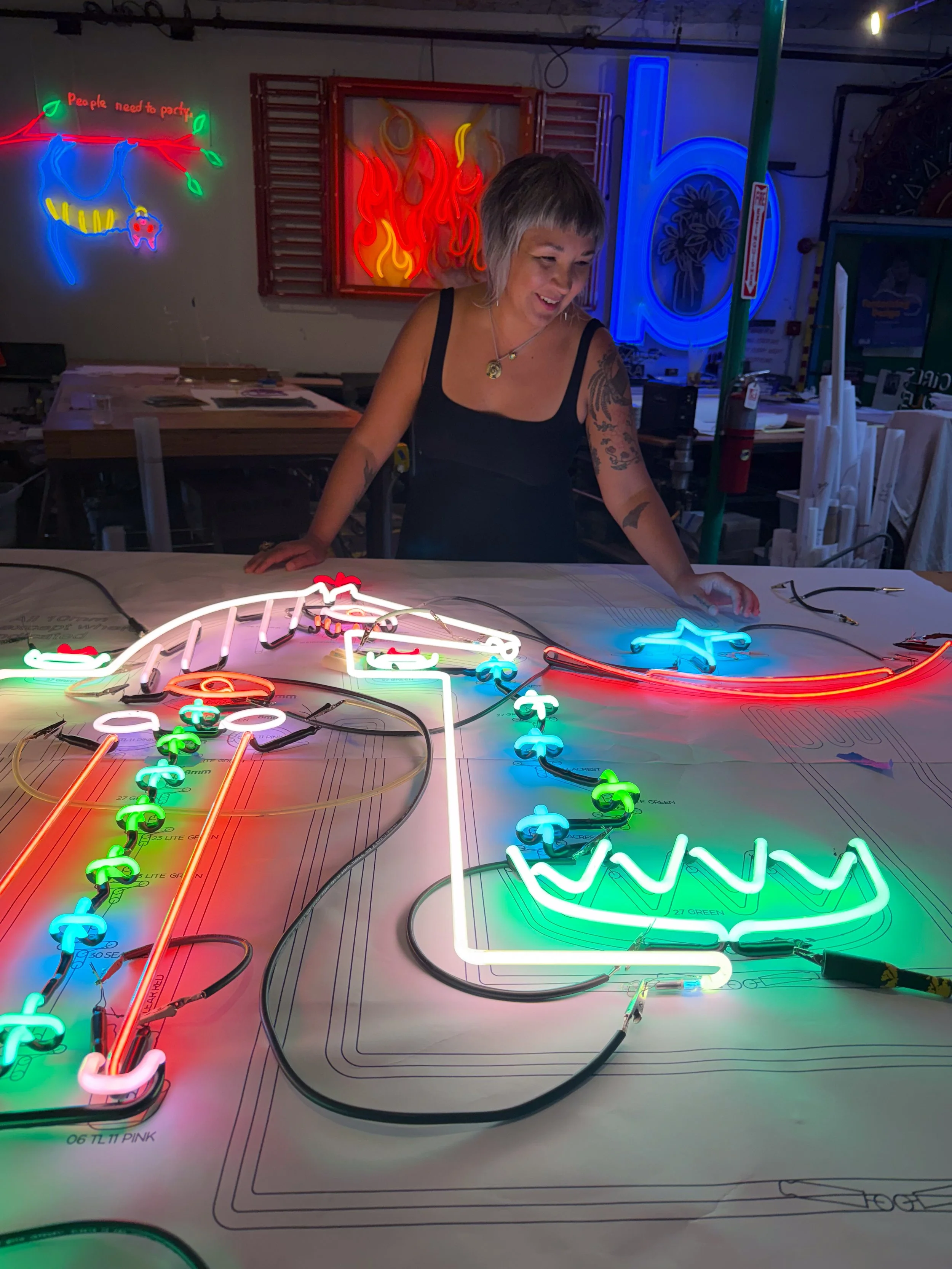 Heyoka in progress at Lite Brite Neon Studio
