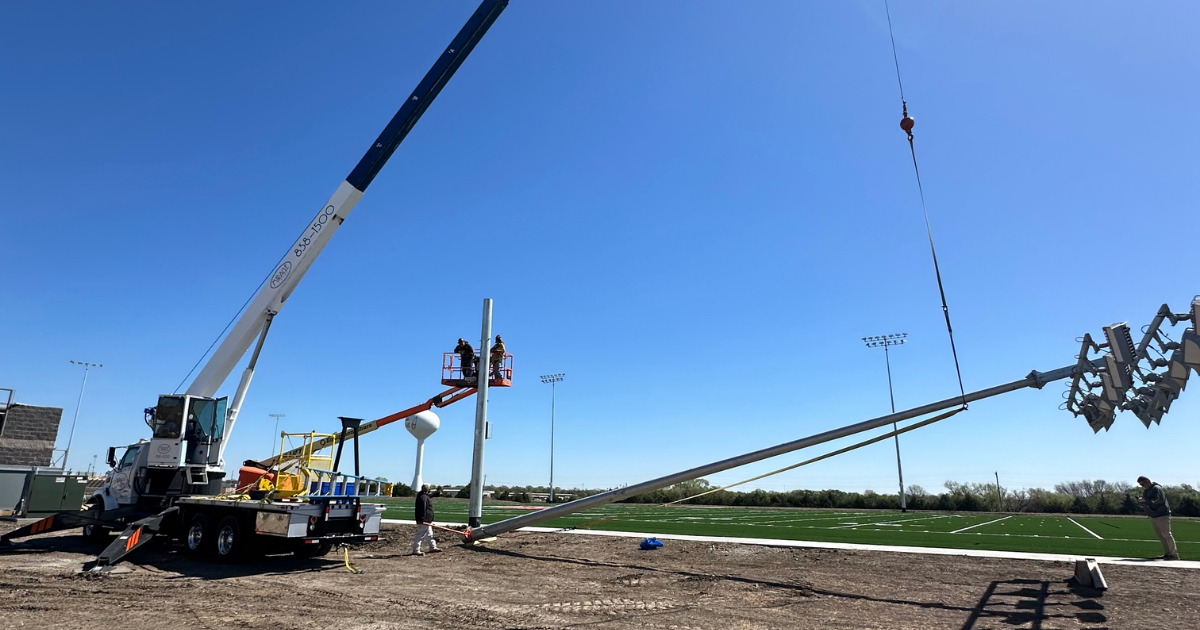 Stadium Lighting Installation with Crane in Rose Hill, KS&nbsp;