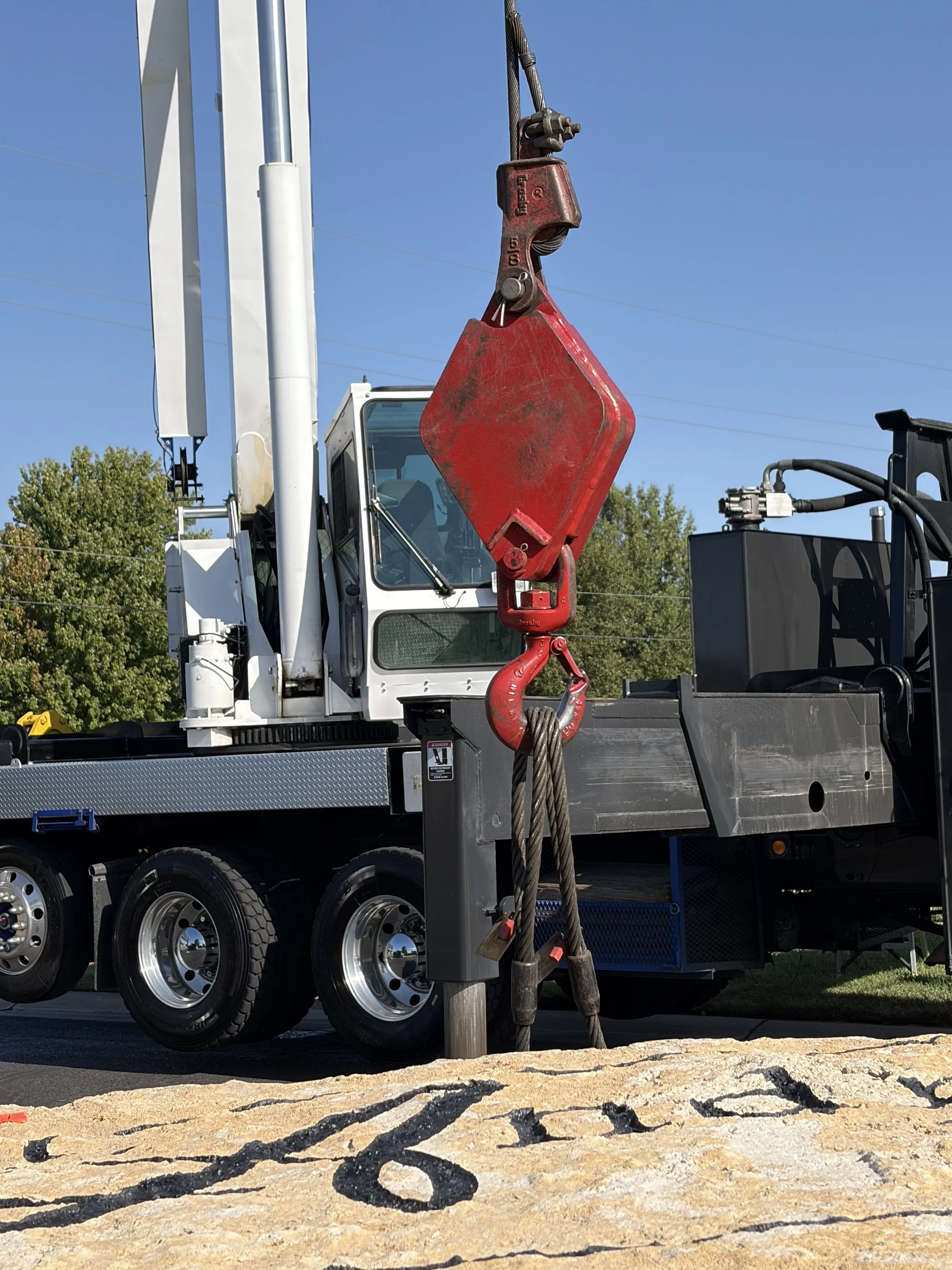 Crane hook and rigging equipment used during a Miracle Crane lift in the Wichita area.