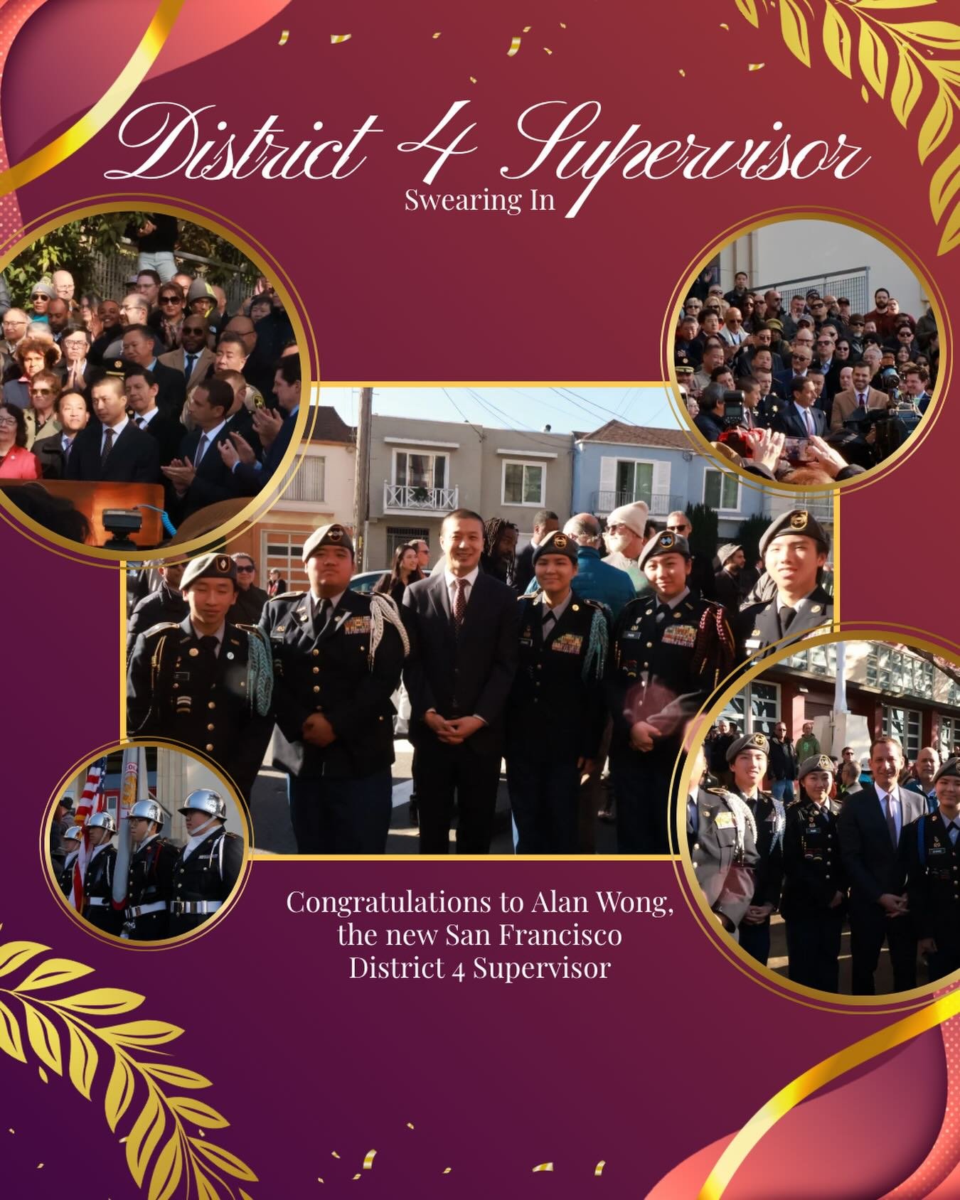 Congratulations to Alan Wong the new District 4 supervisor!!! On December 1st, he was sworn in by Mayor Daniel Lurie on the Abraham Lincoln High School Front Steps after he graduated Lincoln class of 2009. We wish him success!!!! 🎉🎉🎉