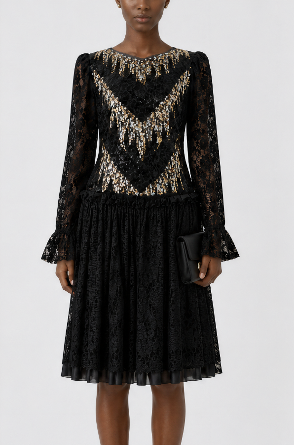 Black Lace Sequin Dress