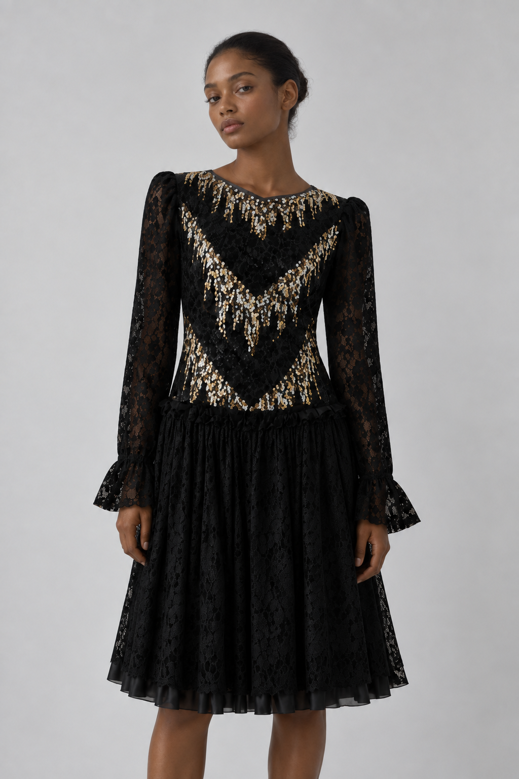 Black Lace Sequin Dress