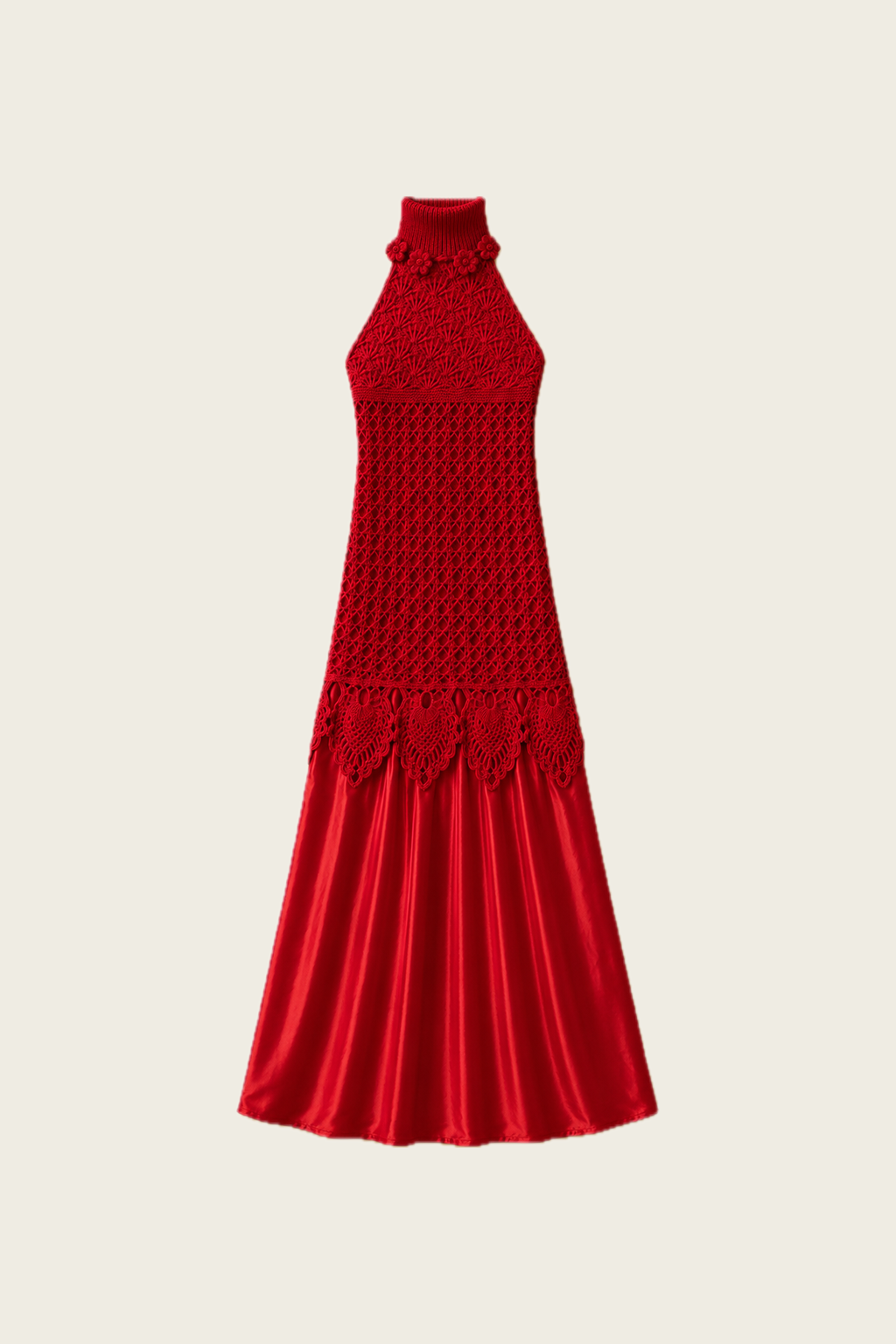 Red Vivia Cotton Crochet Dress