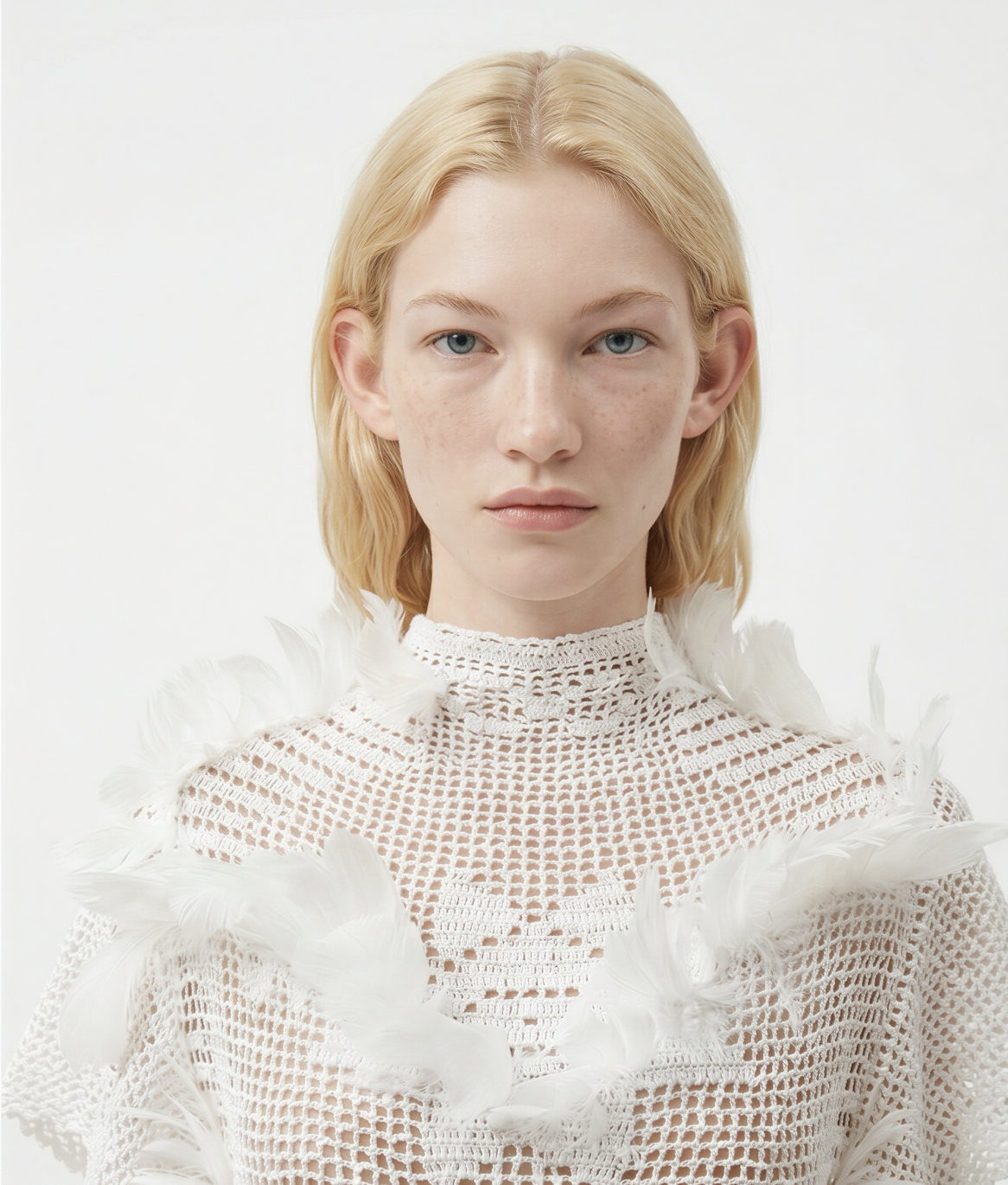 White Crochet Feather Dress