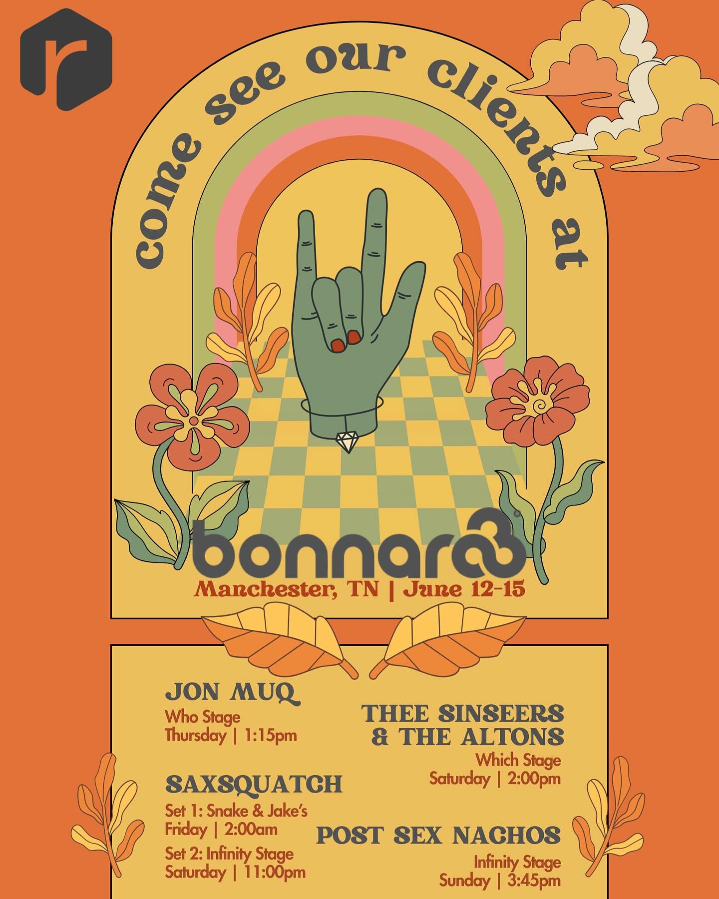 Come see our amazing clients at @bonnaroo this weekend! 🌈🎫

 #bonaroo #relianttalent #tennesseefestivals #jonmuq #theesinseers #thealtons #saxsquatch #postsexnachos
