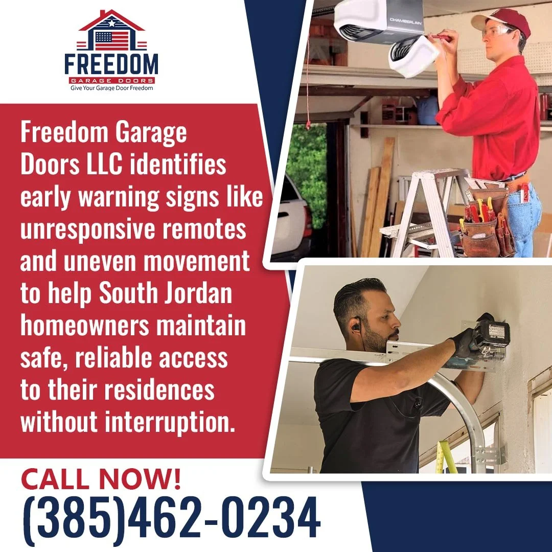 Technicians inspecting and repairing residential garage door openers to address performance issues and maintain reliable operation.