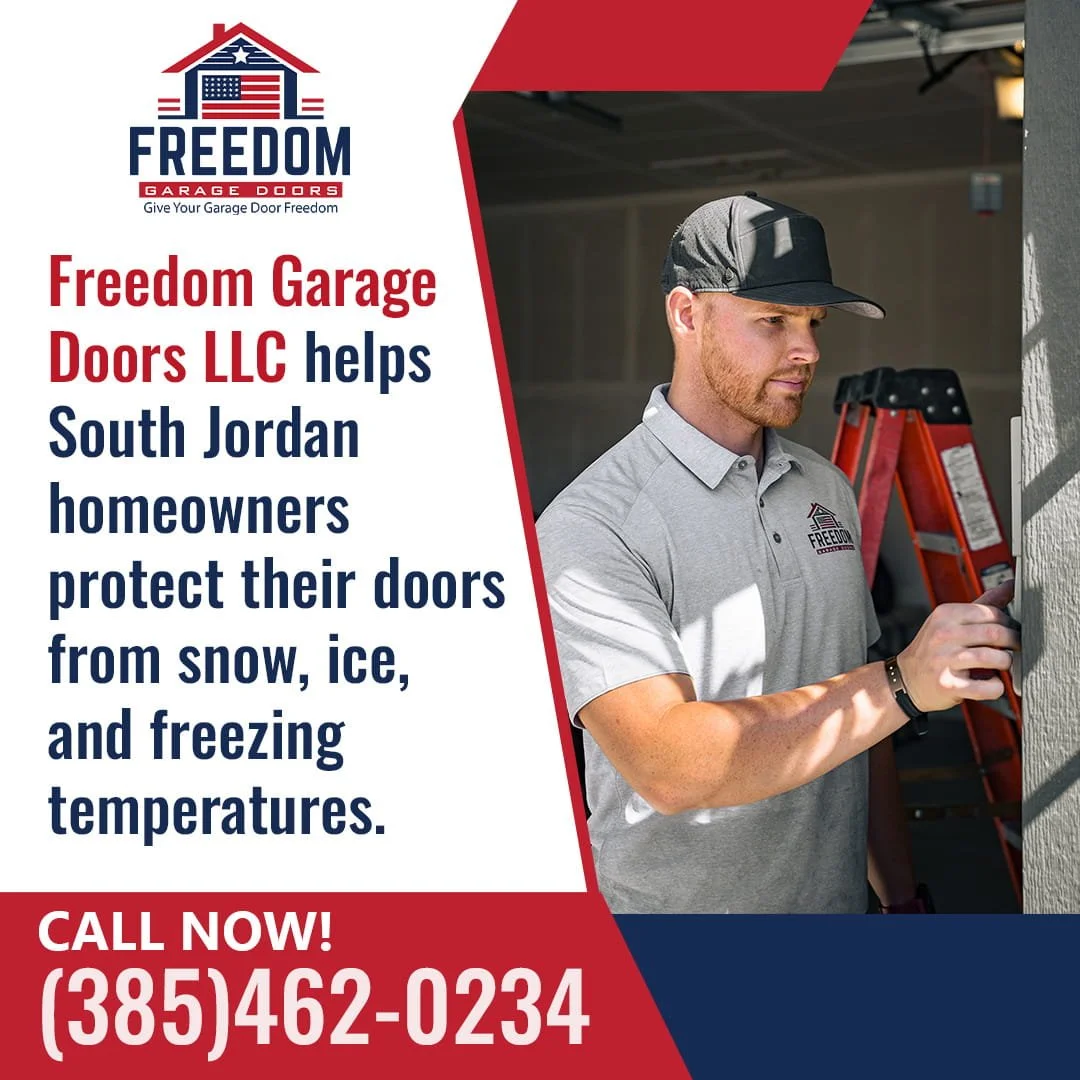 Garage door technician inspecting a door to protect it from snow and freezing temperatures