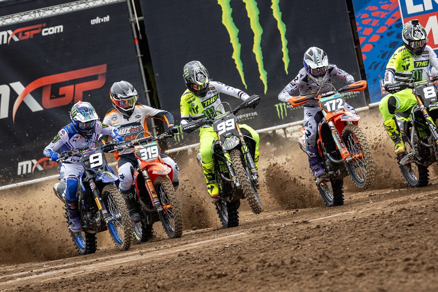 motocross race start with multiple riders