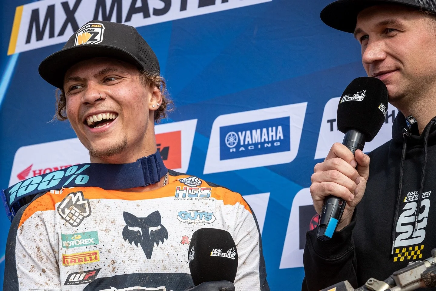 motocross rider podium celebration interview