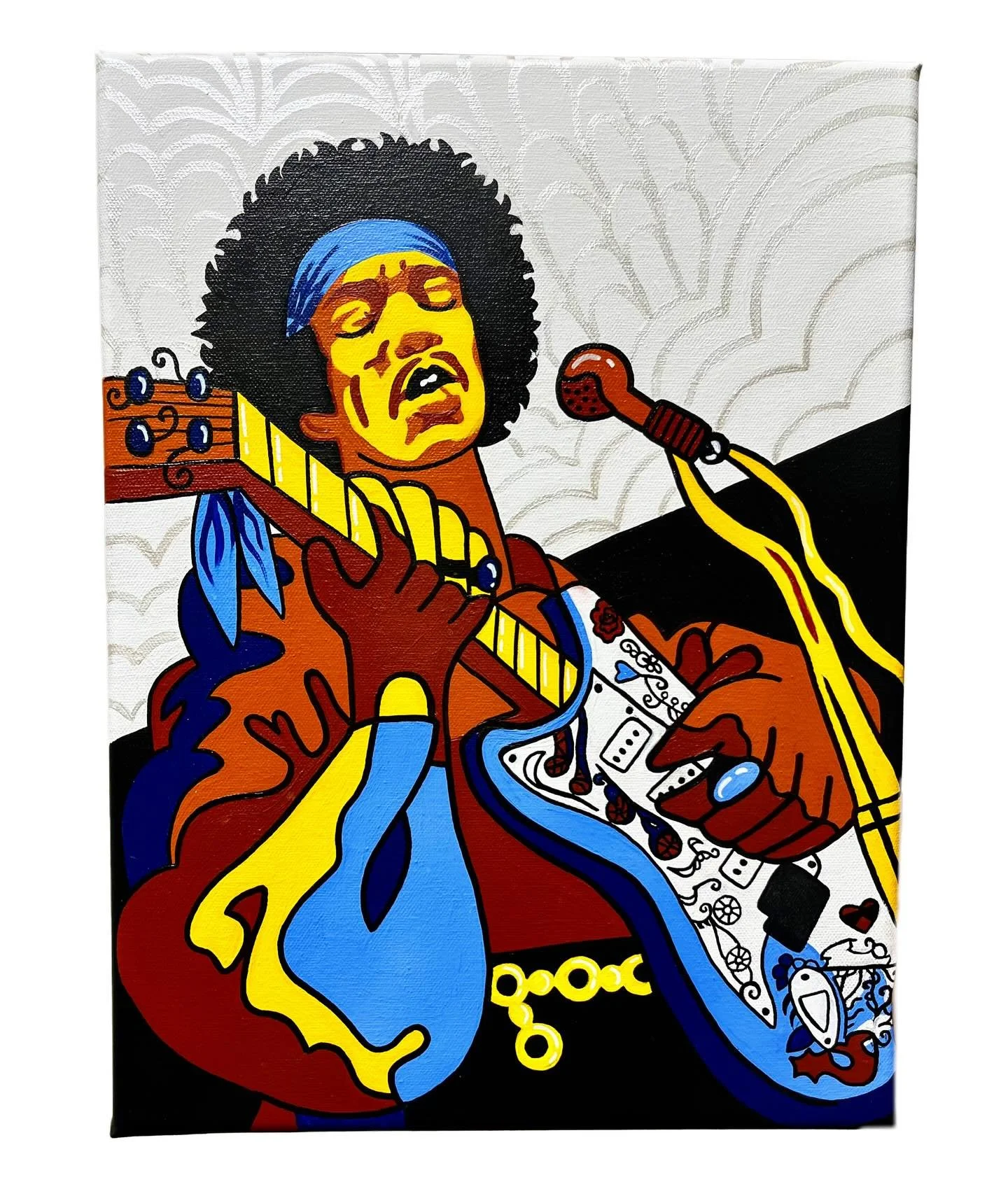 &lsquo;Acting funny but I don&rsquo;t know why - scuse me while I kiss the sky&hellip;&lsquo; 🎸☮️❤️&zwj;🔥
Newest commission painting of absolute legend Jimi Hendrix!! Do urself a favor and rewatch the &lsquo;67 Monterey Pop Festival performance&hel