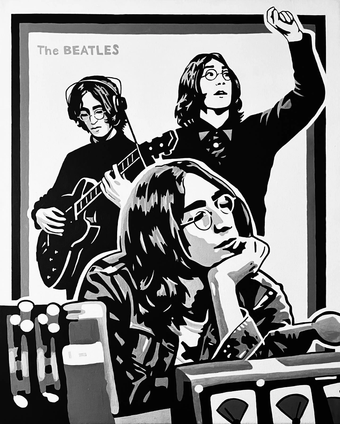 Newest painting commission of John Lennon recording the Beatles&rsquo; White Album 🤍💿 I&rsquo;m a huge Beatles fan (if u couldn&rsquo;t tell lolll) so this was such a special treat to paint! 🎧🪲😎 acrylic on canvas