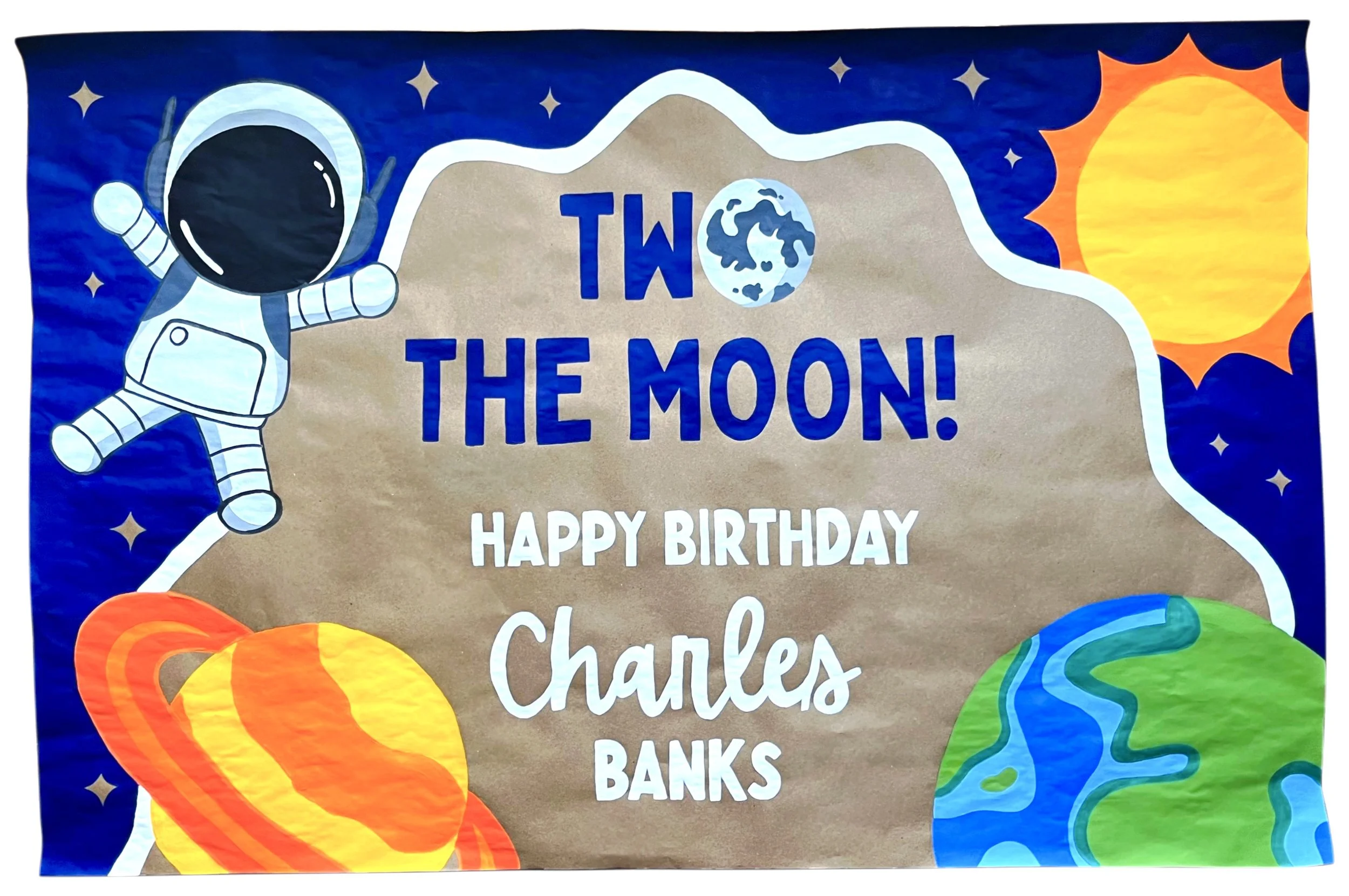 Custom made birthday banner made by artist Bridget Hartig. 