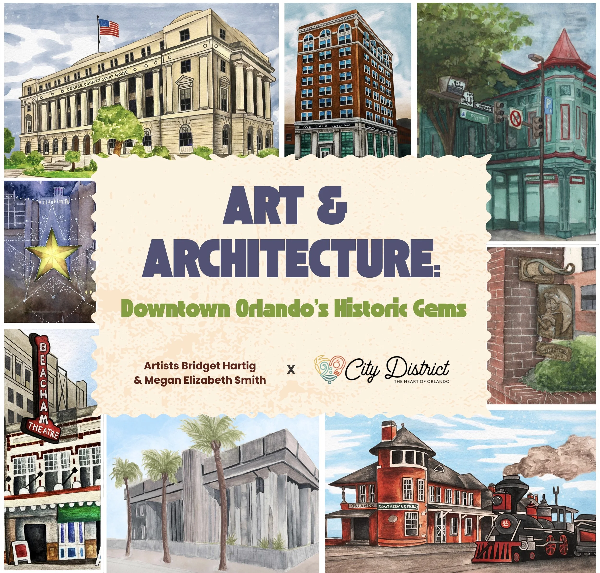 Orlando artist Bridget Hartig’s partnership with City District Orlando, 2026 watercolor historical appreciation desk calendar. 