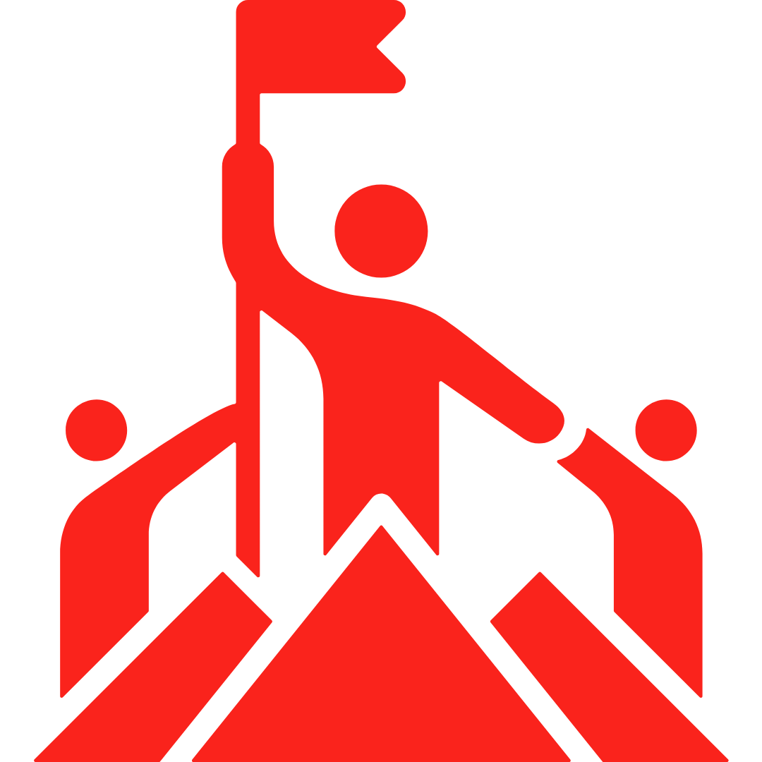 Red gear icon on a black background.