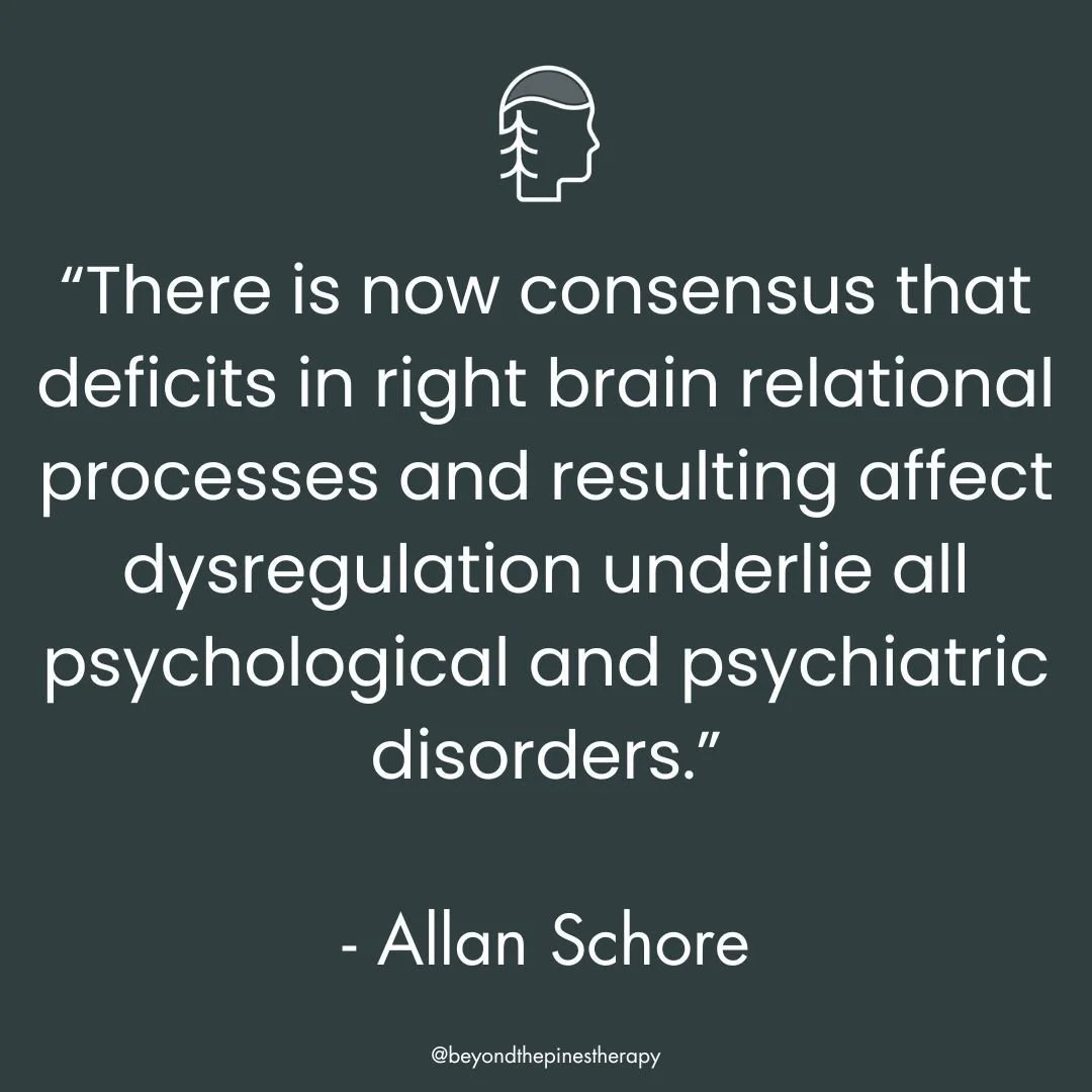 Schore continues: "All models of therapeutic intervention across a span of psychopathologies share a common goal of attempting to improve emotional self-regulatory processes. Neurobiologically informed relational infant, child, adolescent, and a