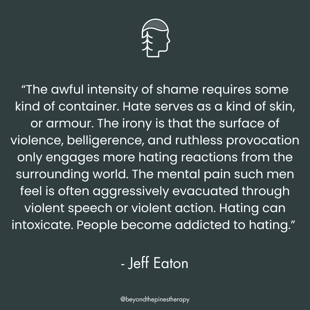 In his book A Fruitful Harvest, Jeff Eaton articulates the process of hatred. He goes on to state that "People can become totally identified with the power of destructive hating. People can come to depend upon hate for an illusion of invincibili
