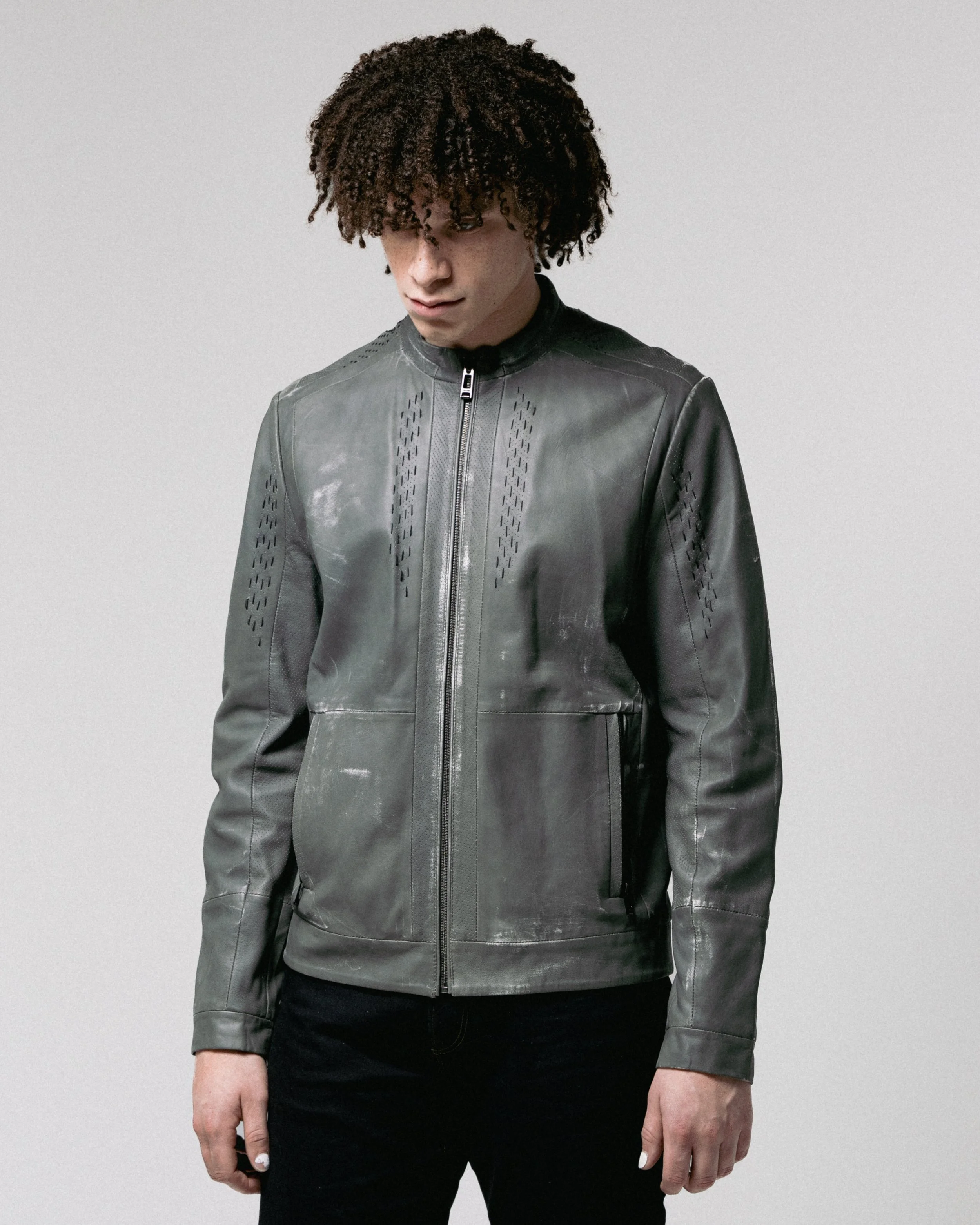 TOCHŪ GENUINE GRAY LEATHER JACKET