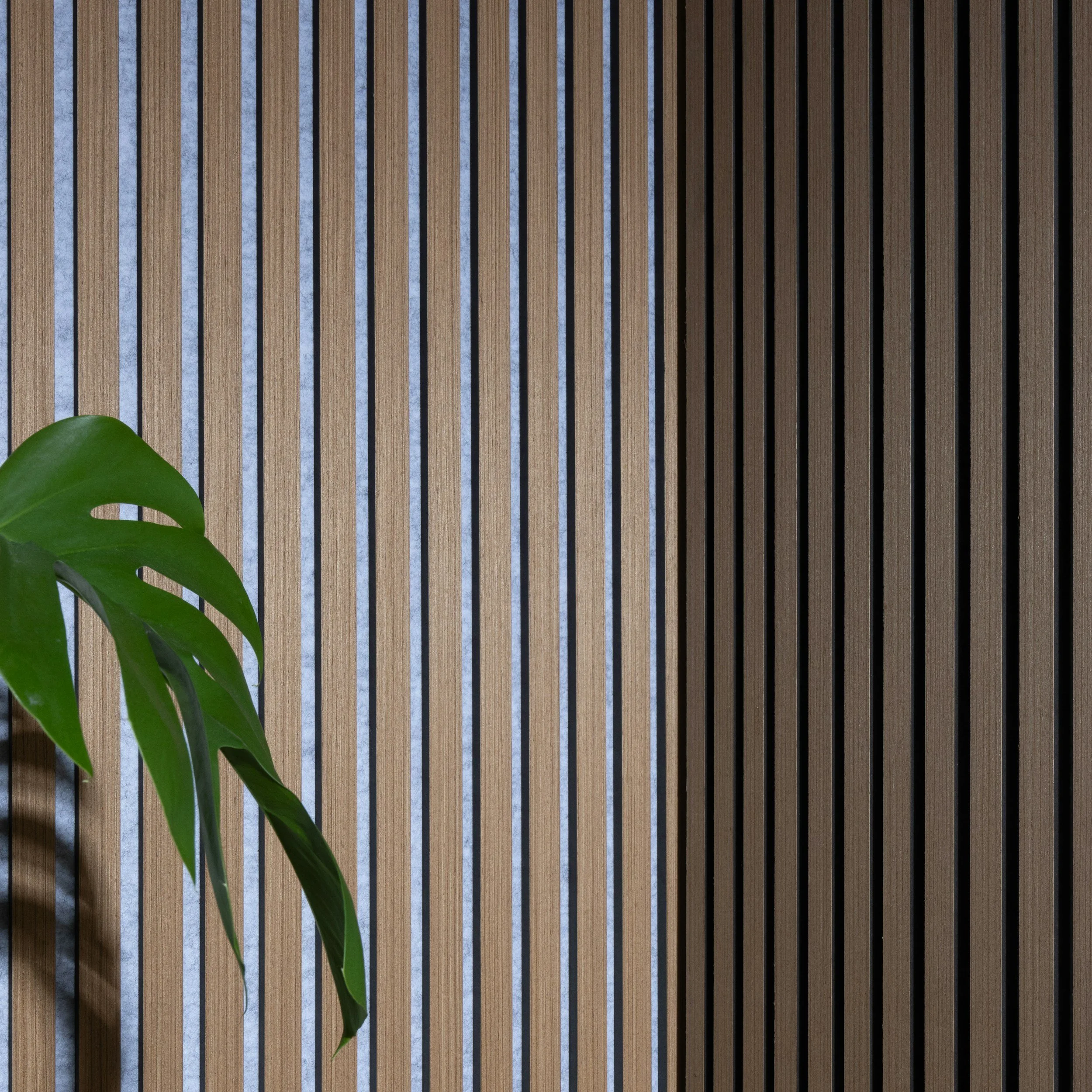 Wood slat accent wall panelling used in a custom media wall build