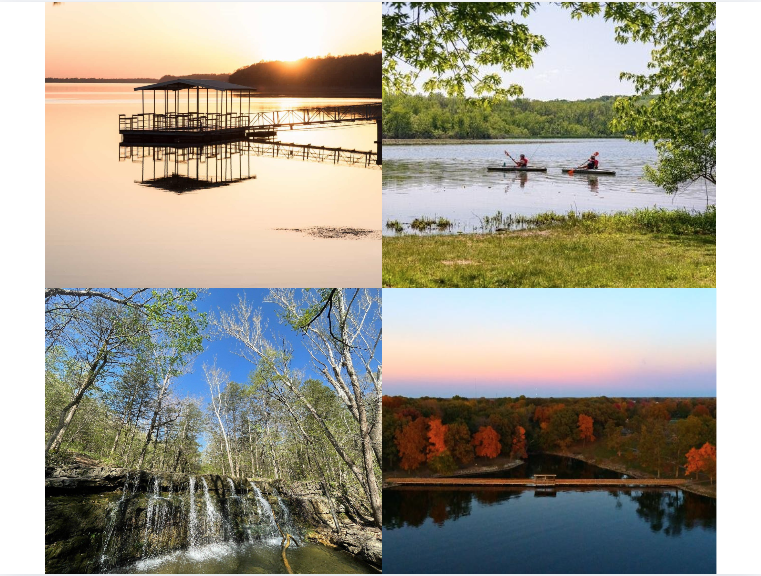 Lake Springfield surrounded by trees and outdoor recreation areas in Missouri