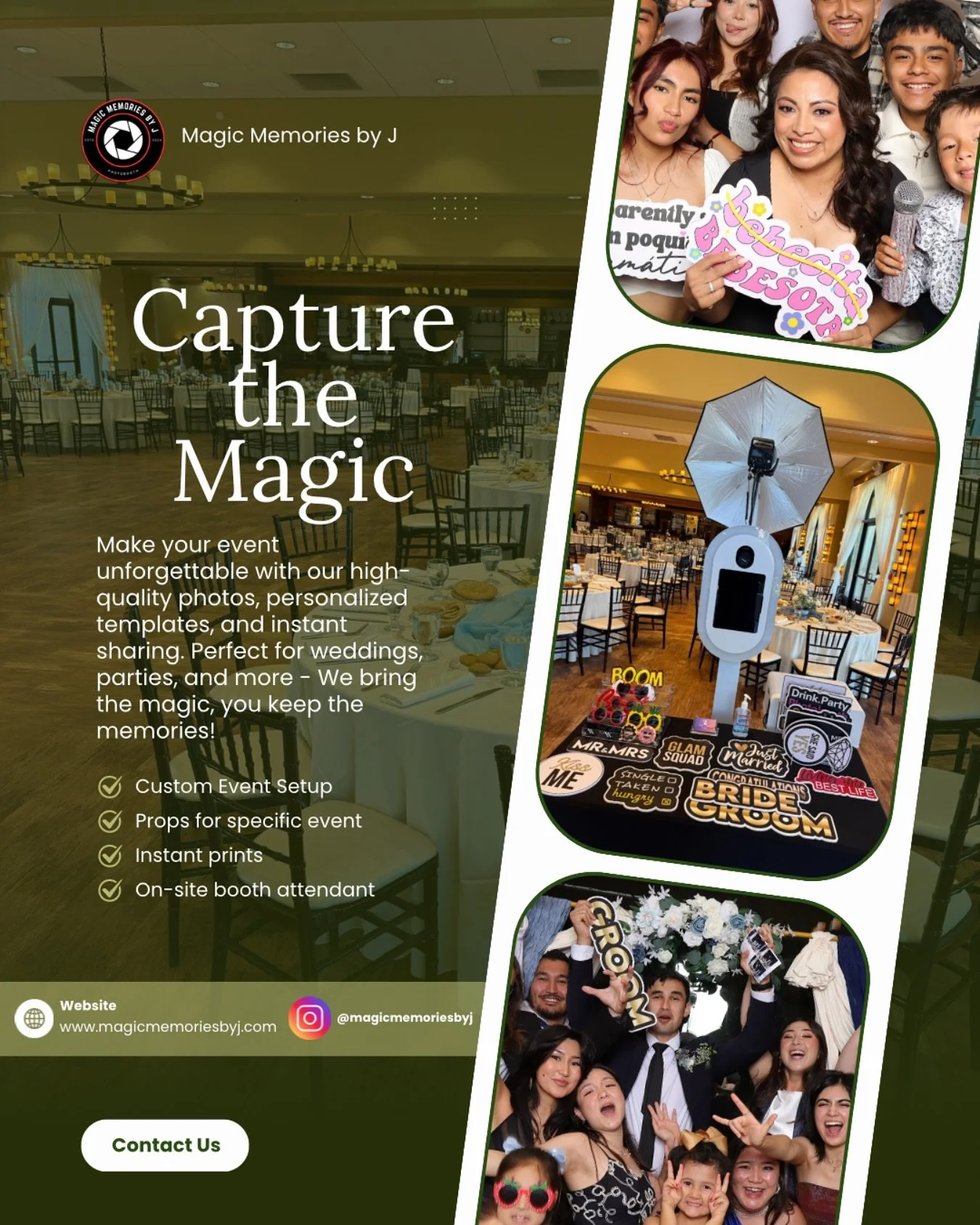 Capture the Magic, Keep the Memories ✨
From weddings to parties, we bring the photo booth fun with instant prints, custom templates, and props made just for your event! 🎉📸

✅ Custom Event Setup
✅ Fun Props
✅ Instant Prints
✅ On-Site Attendant

Book