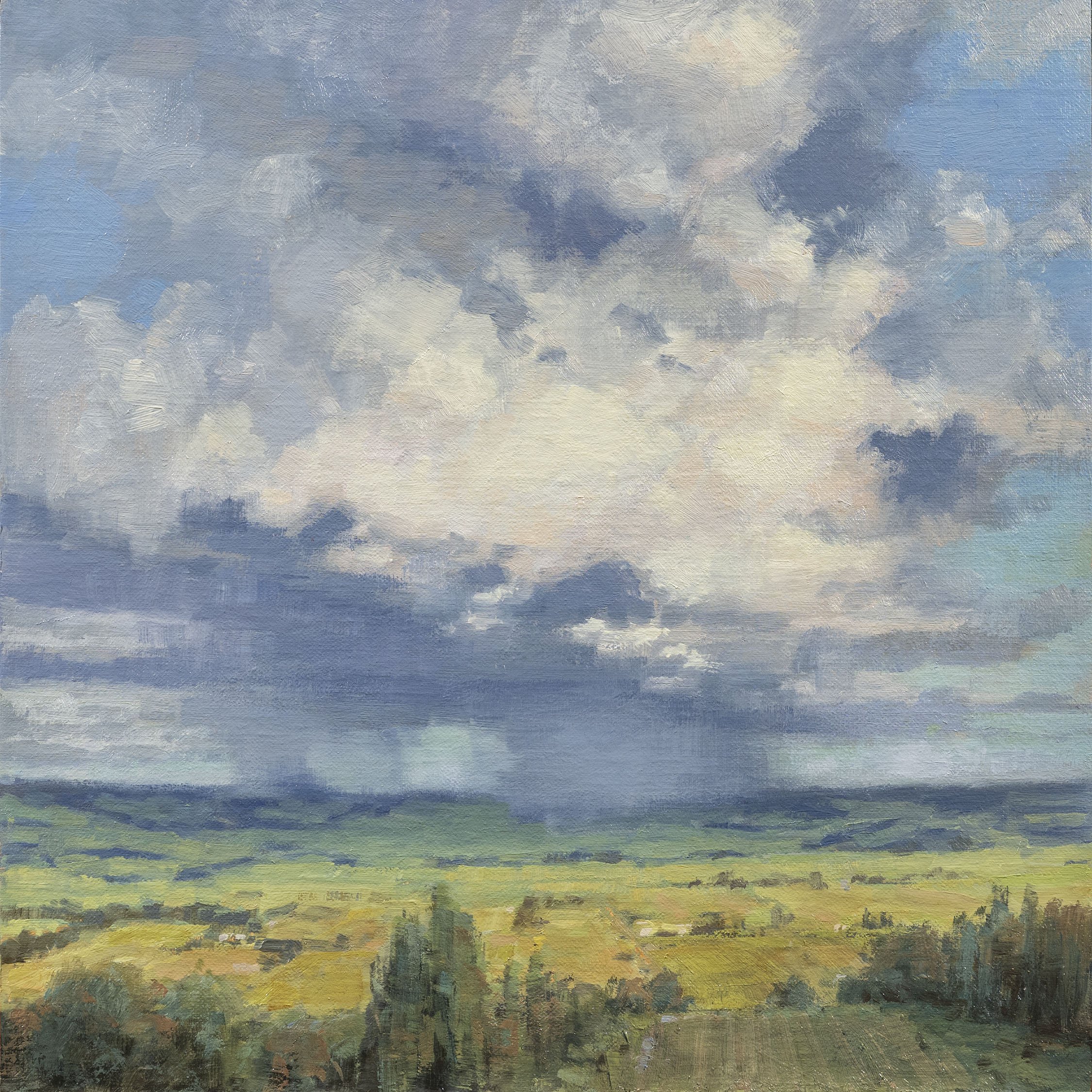 Storm over Wiseleigh . 12" x 12" (30.4cm x 30.4cm) . Oil on linen