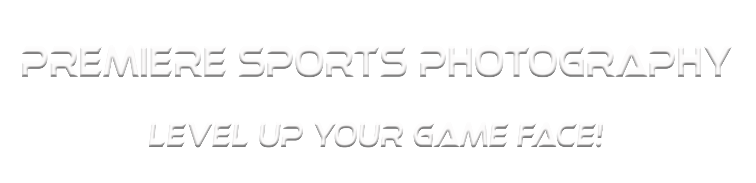 Text logo that reads "PREMIERE SPORTS PHOTOGRAPHY" with the tagline "LEVEL UP YOUR GAME FACE"