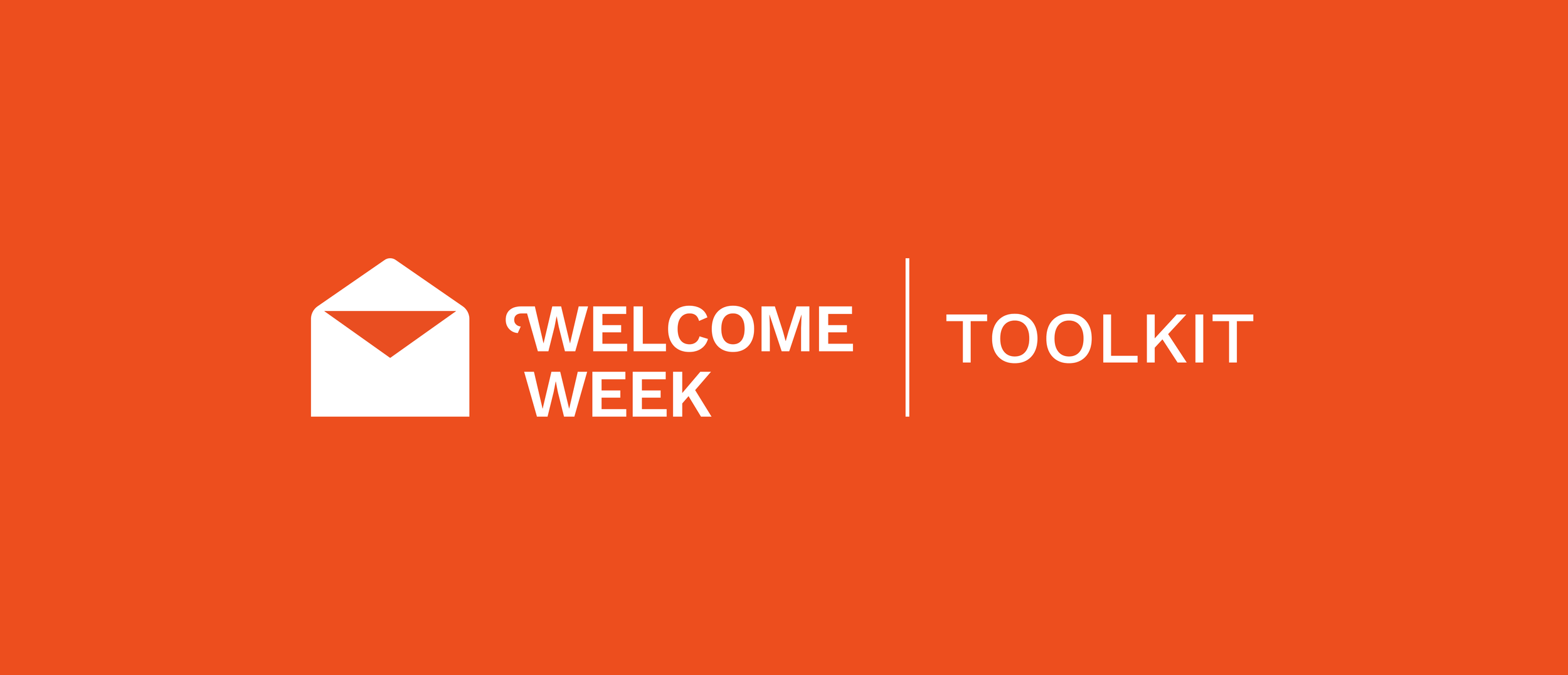 Orange banner with a white envelope icon and text reading 'Welcome Week' and 'Toolkit' separated by a vertical line.