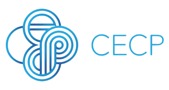 A logo featuring interconnected blue and white circular and maze-like design with the acronym 'CECP' to its right.
