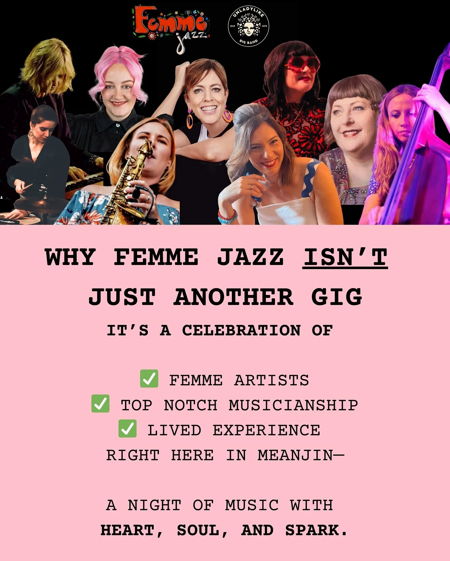 Not just another jazz night.
This is Femme Jazz&mdash;a powerful celebration of femme artistry, storytelling, and top notch musicianship 🎷💃

✨ Honest. Uplifting. Bloody brilliant, mate!

🎟️ Comment or DM &lsquo;Femme&rsquo; for tickets &ndash; the