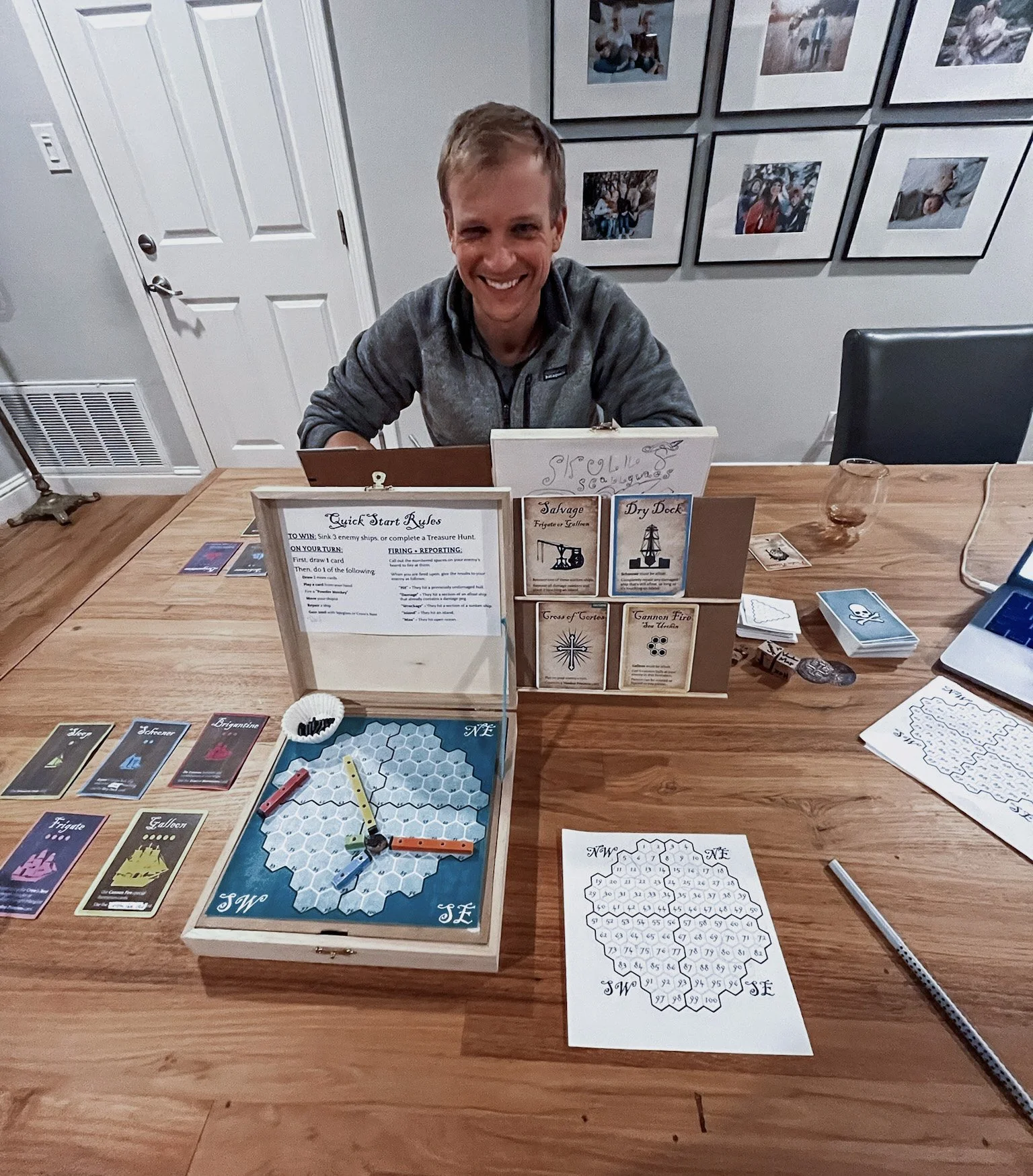 January 2023. We had a workable prototype and solid set of rules for the game and began to play-test it with more people. This is Lucas’ friend Dan.