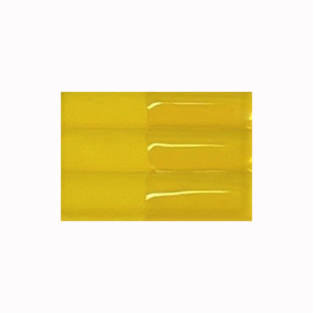 Yellow test tile with glossy glaze applied to half